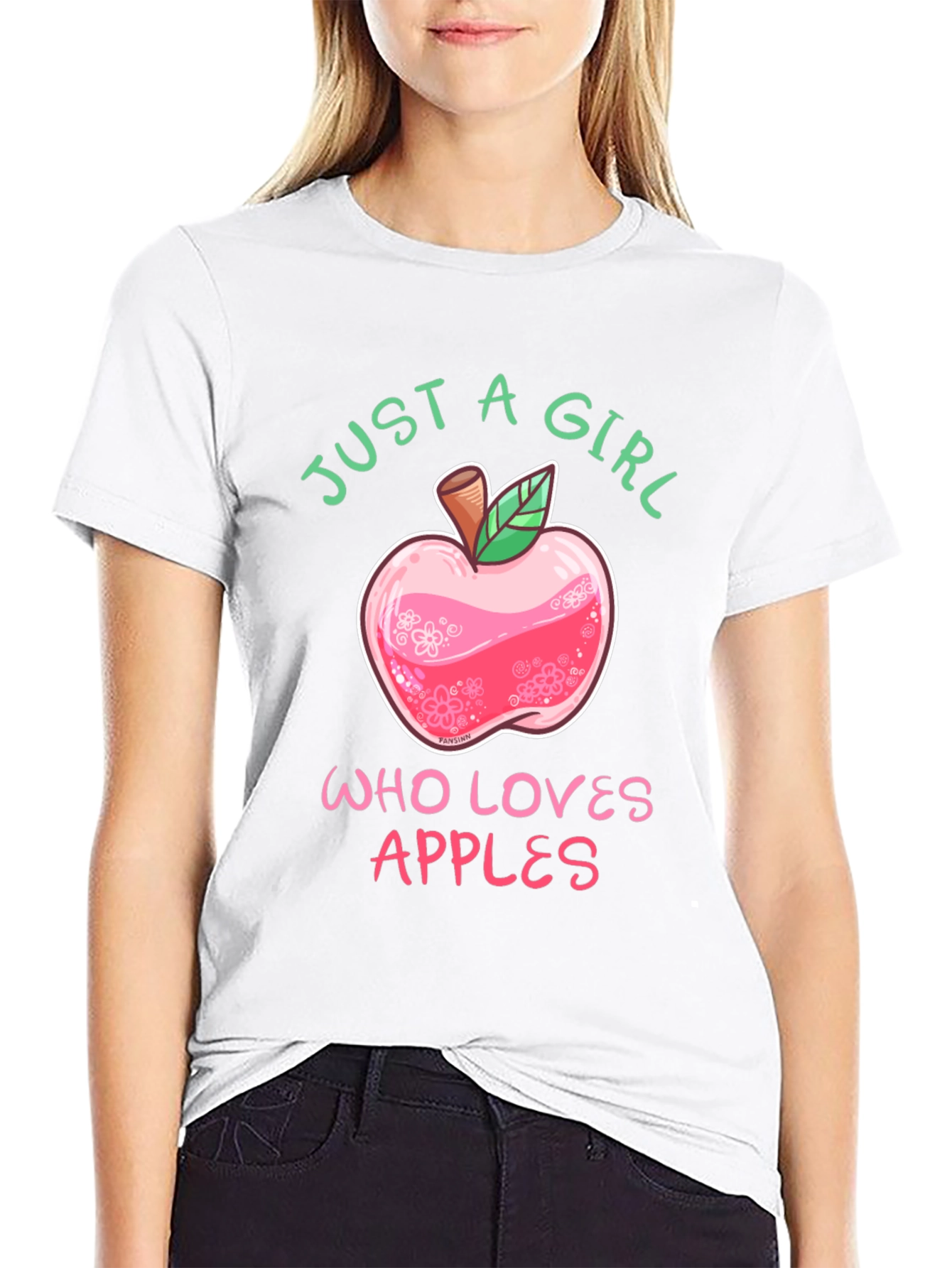 Black Just A Girl Who Loves Apples T-Shirt view 9