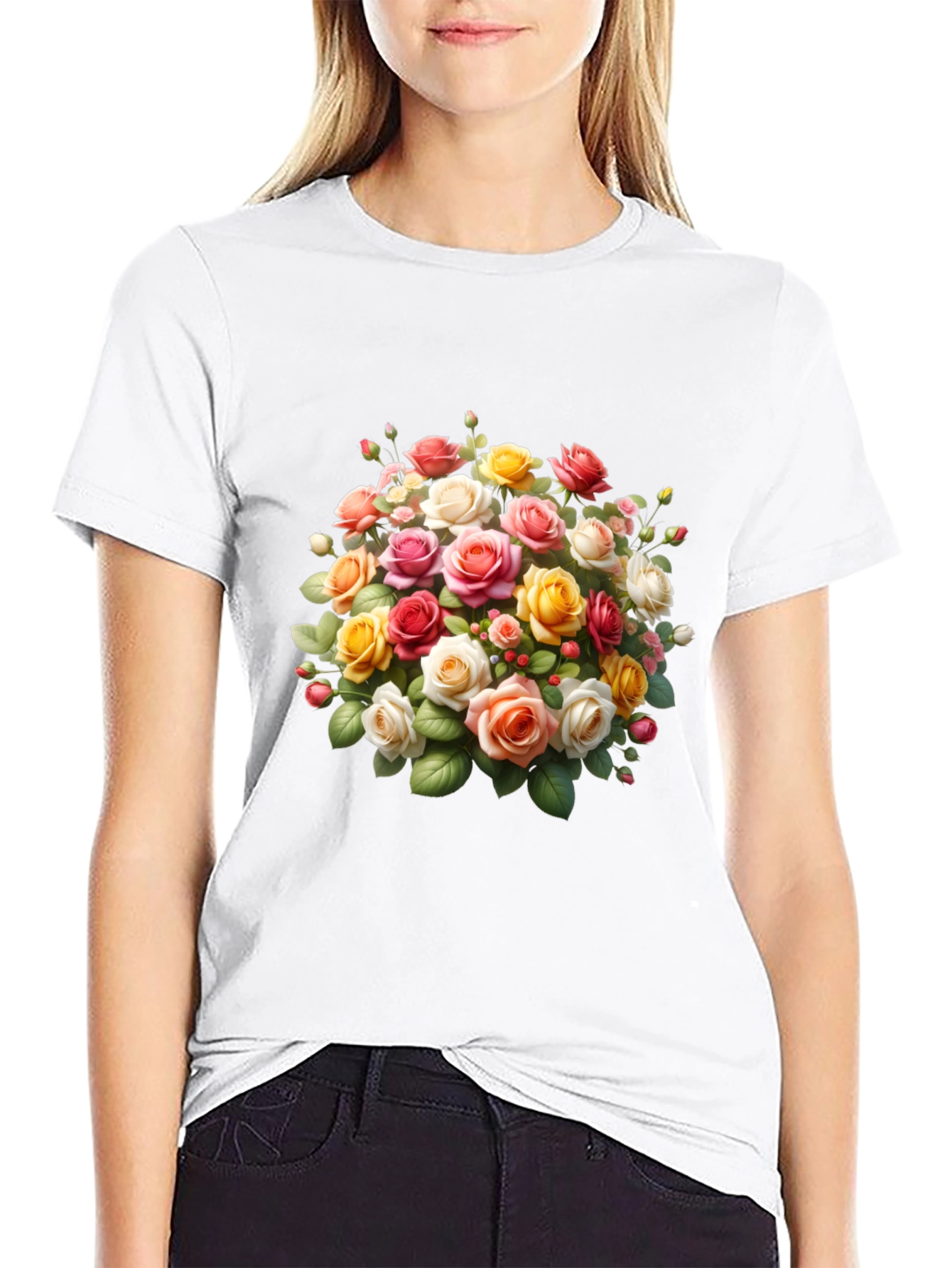 Black Floral Roses Graphic Black T-Shirt view 9