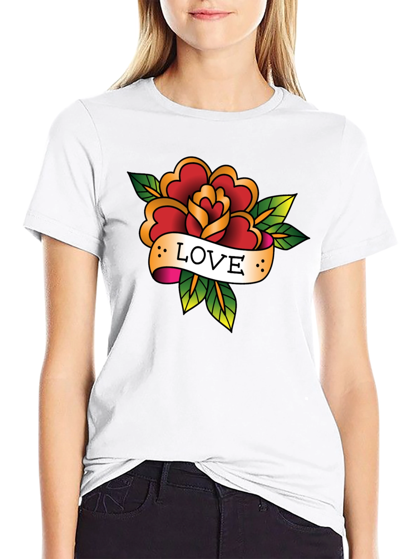 Black Love Rose Tattoo Style Black Graphic Tee view 9