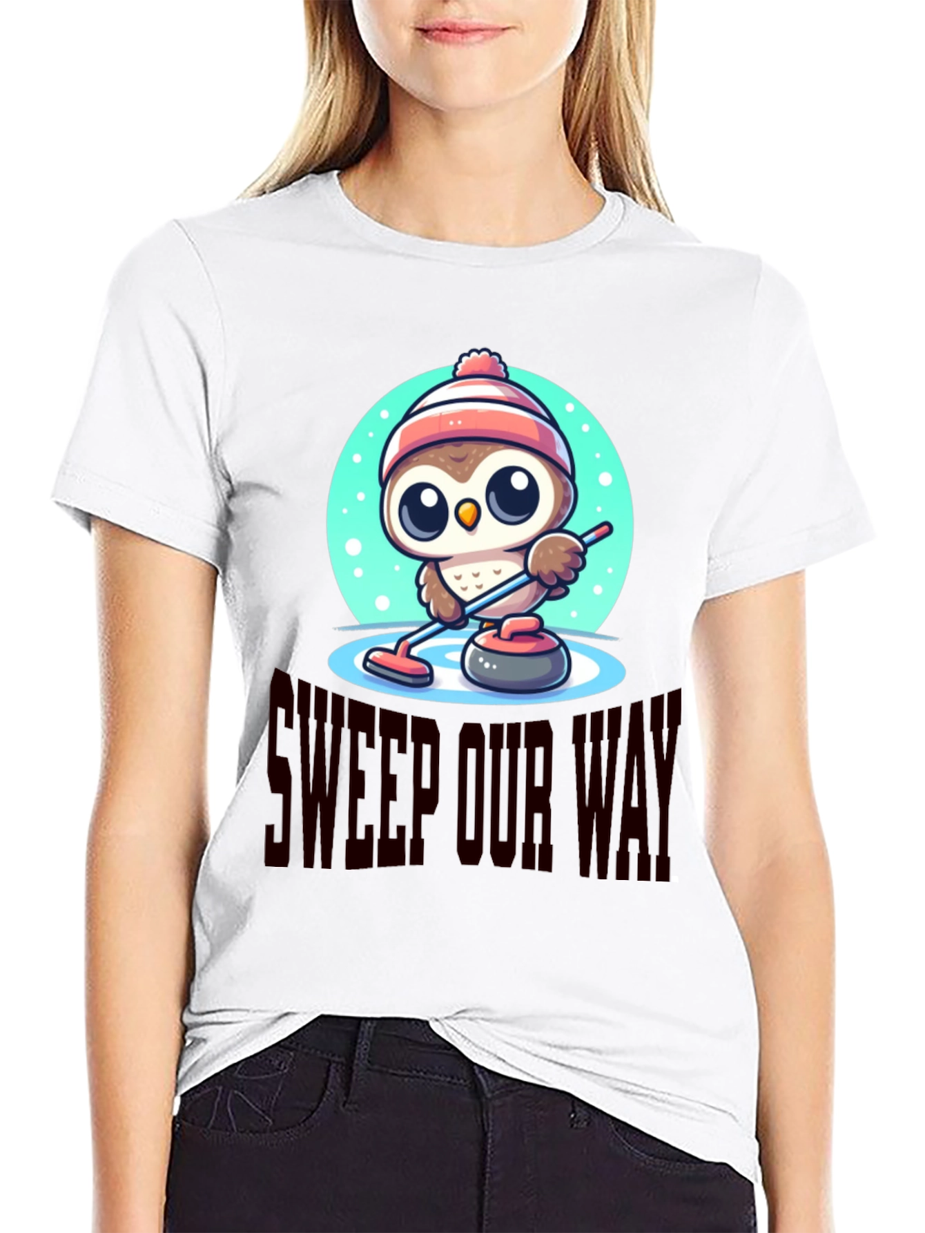 Black Cute Cartoon Owl Curling T-Shirt view 9