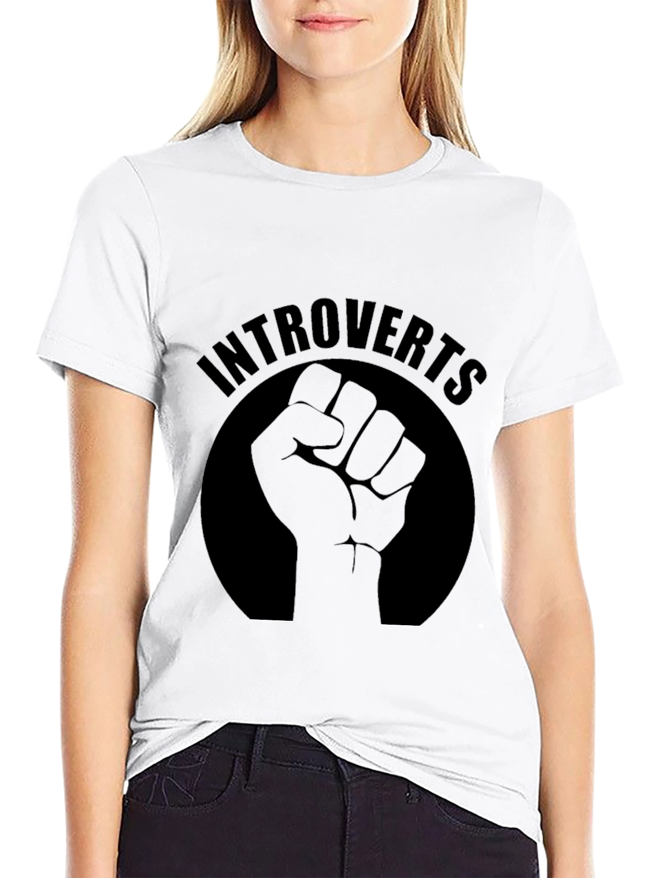 Black Introverts Fist Graphic Black T-Shirt view 9