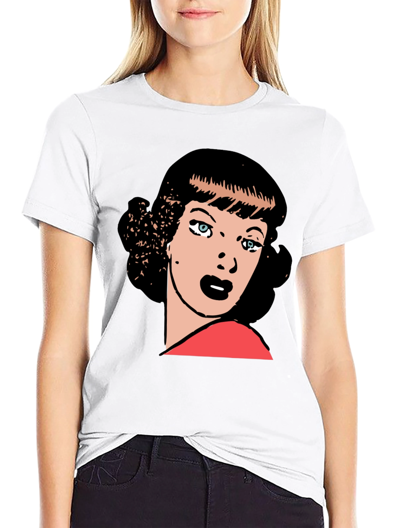 Black Retro Cartoon Woman Graphic T-Shirt view 9