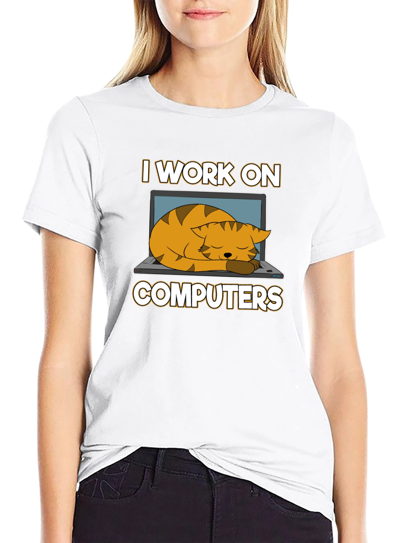 Black I Work On Computers Cat Nap T-Shirt view 9