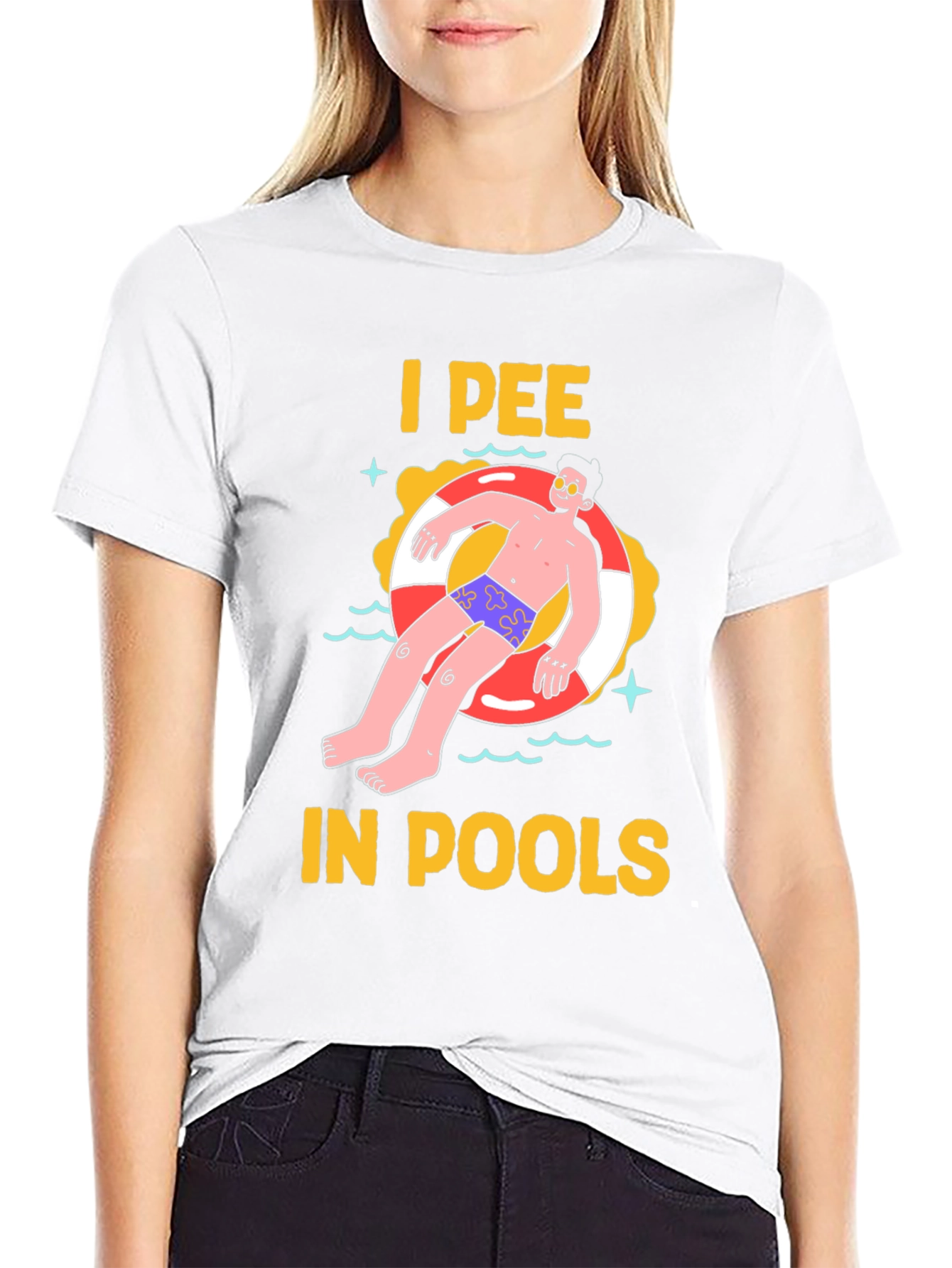 Black I Pee in Pools Graphic Tee view 9