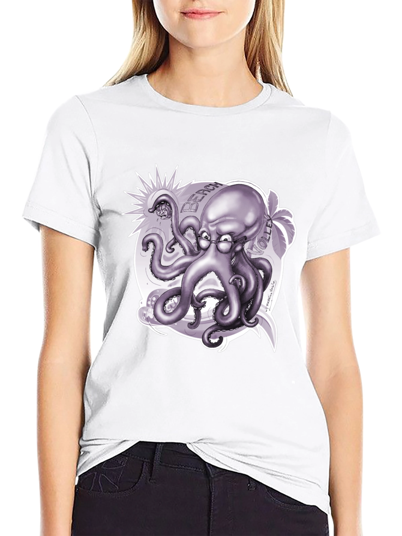 Black Octopus Beach Volleyball T-Shirt - Unique Design view 9