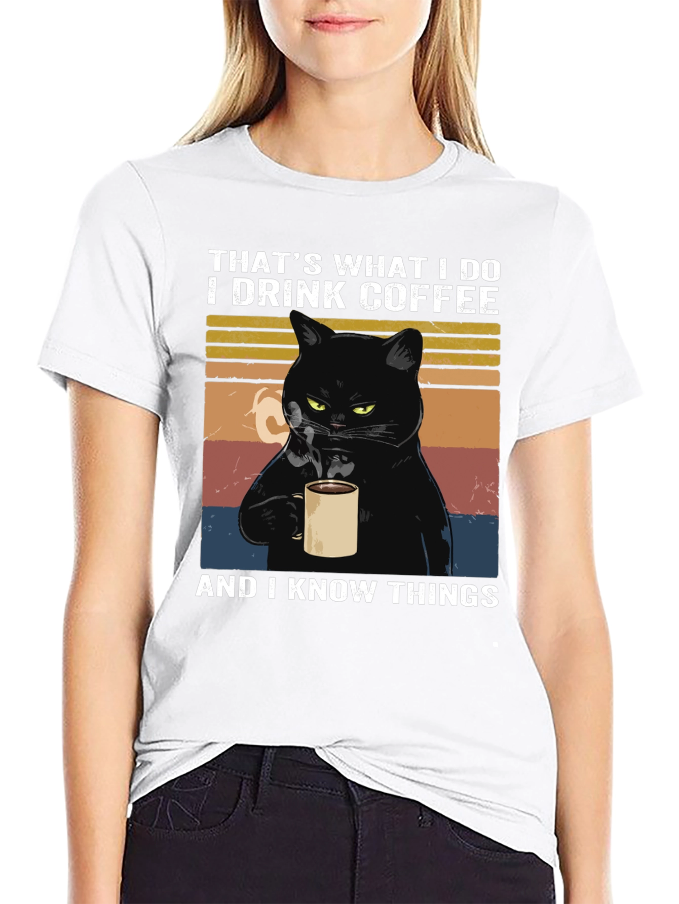 Black Coffee & Cat T-Shirt - I Drink Coffee and I Know Things view 9