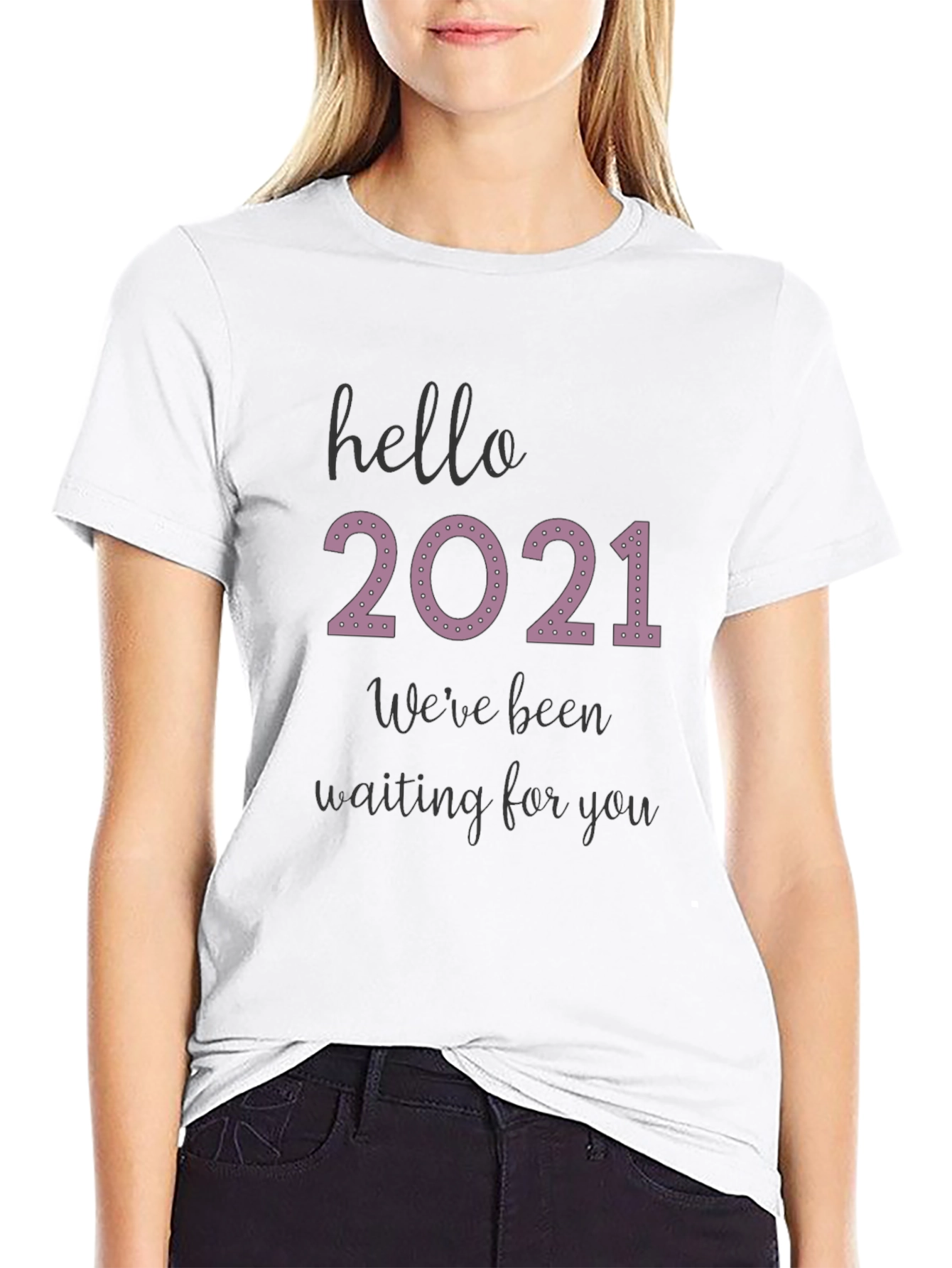 Black Hello 2021 Tee - Comfy Black Graphic T-Shirt view 9