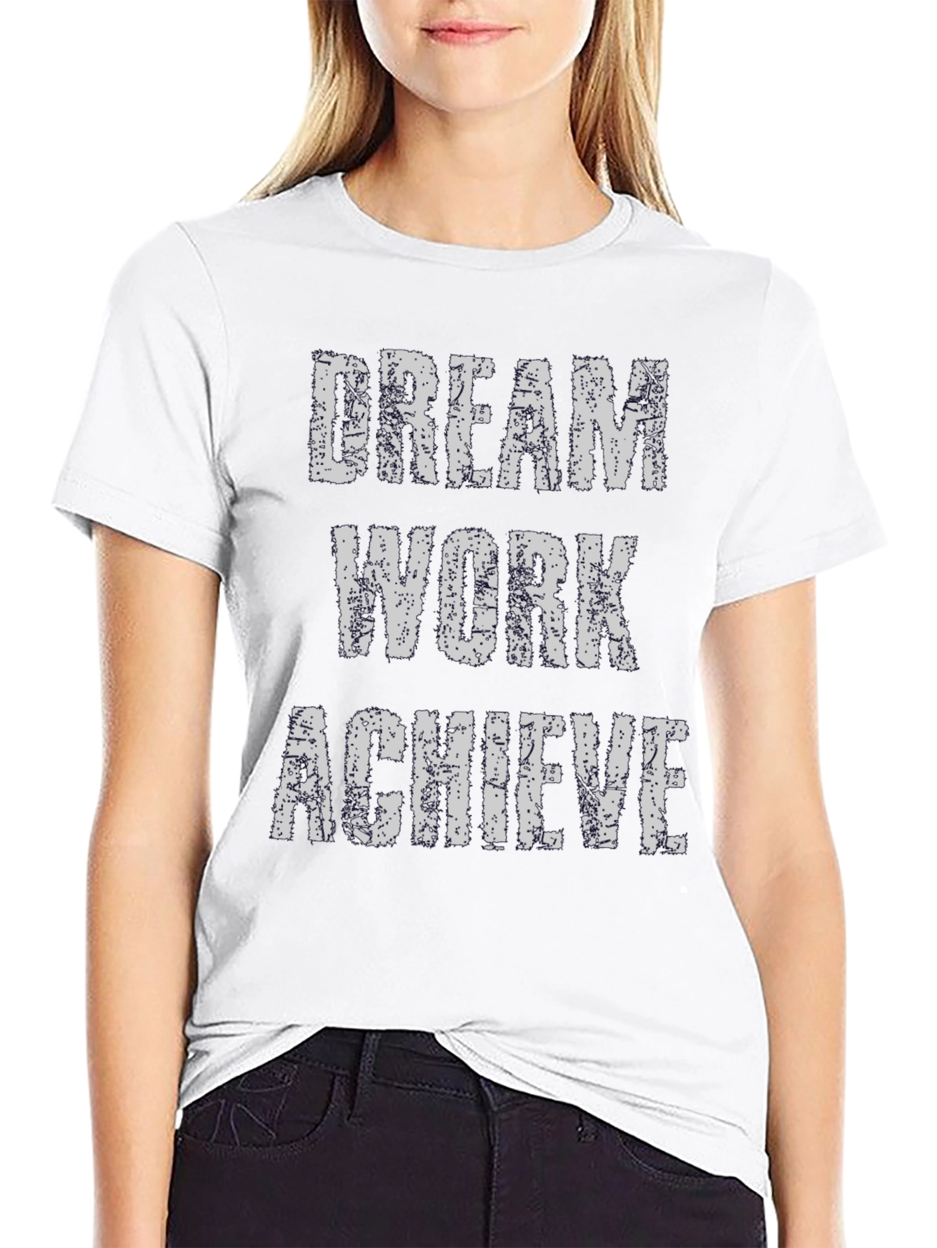 Black Dream Work Achieve T-Shirt - Inspirational Graphic Tee view 9
