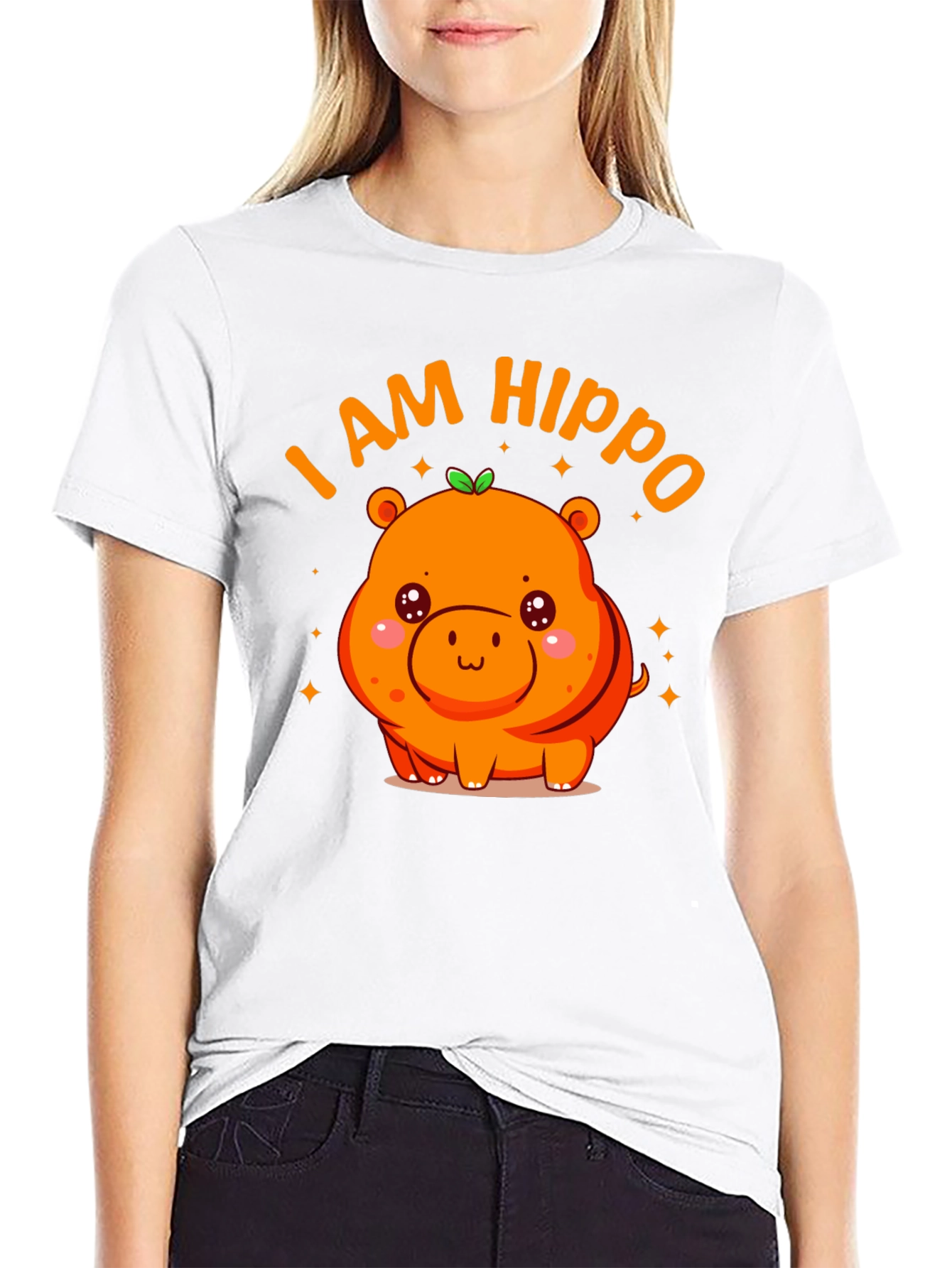 Black Cute "I AM HIPPO" Graphic Black T-Shirt view 9