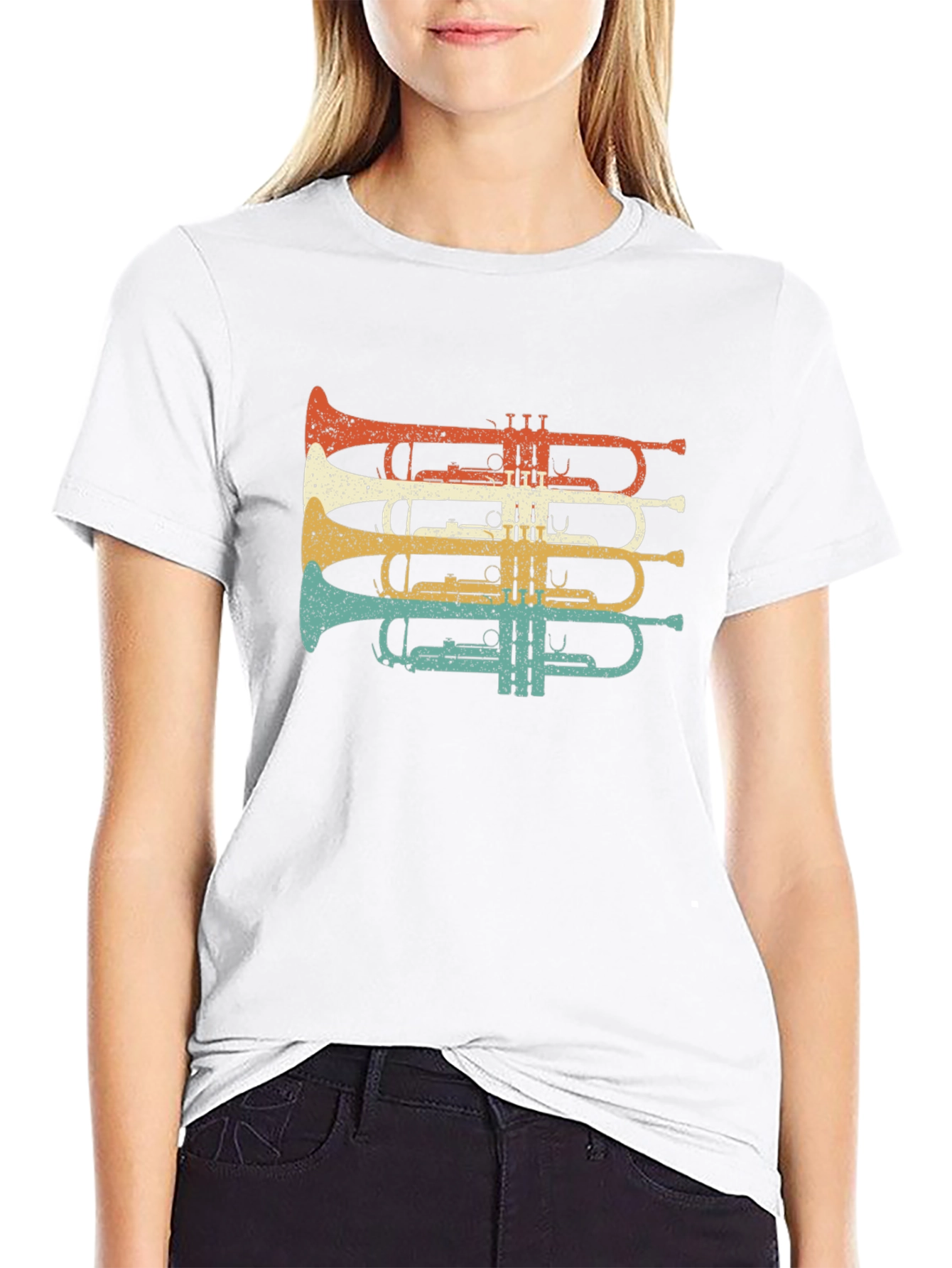 Black Retro Trumpet T-Shirt - Musical Instrument Tee view 9