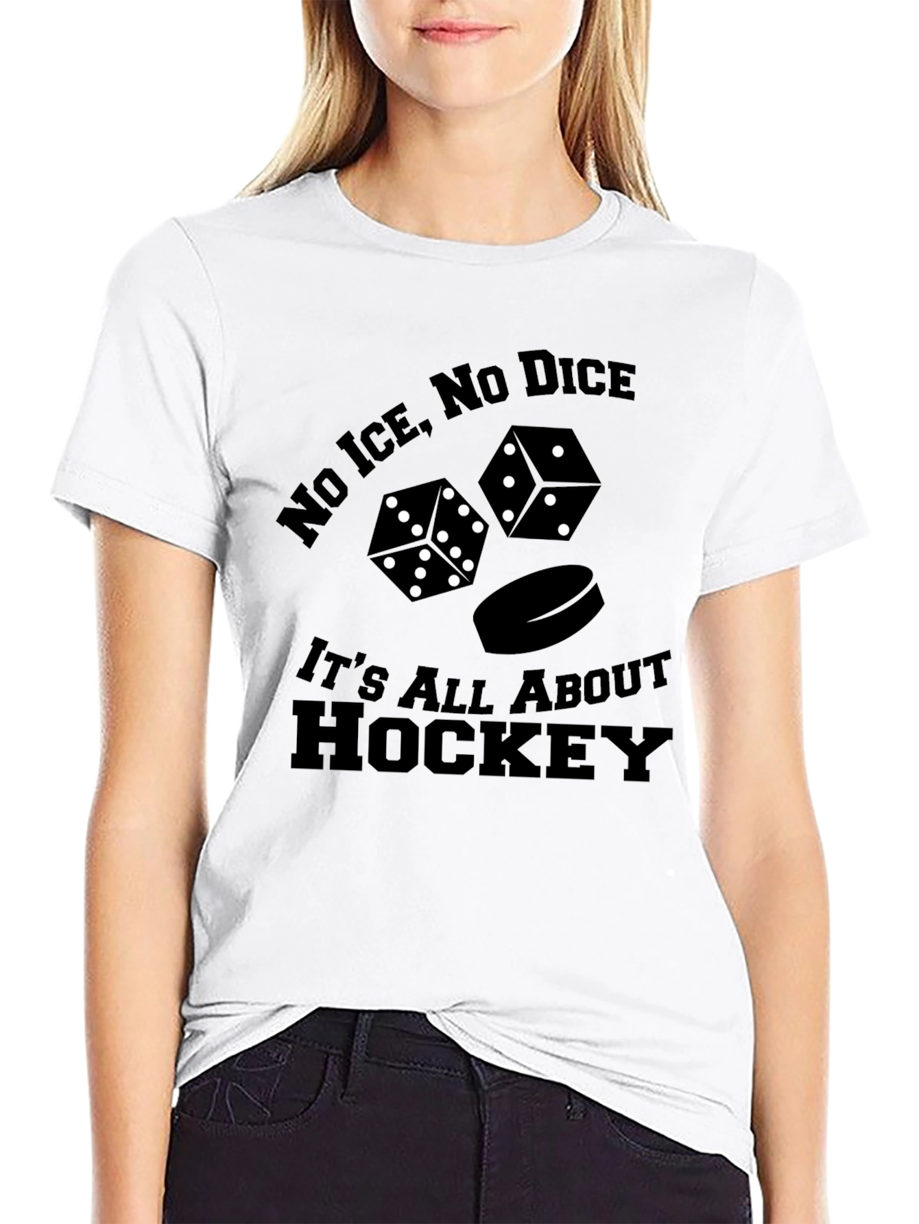 Black No Ice, No Dice Hockey T-Shirt view 9