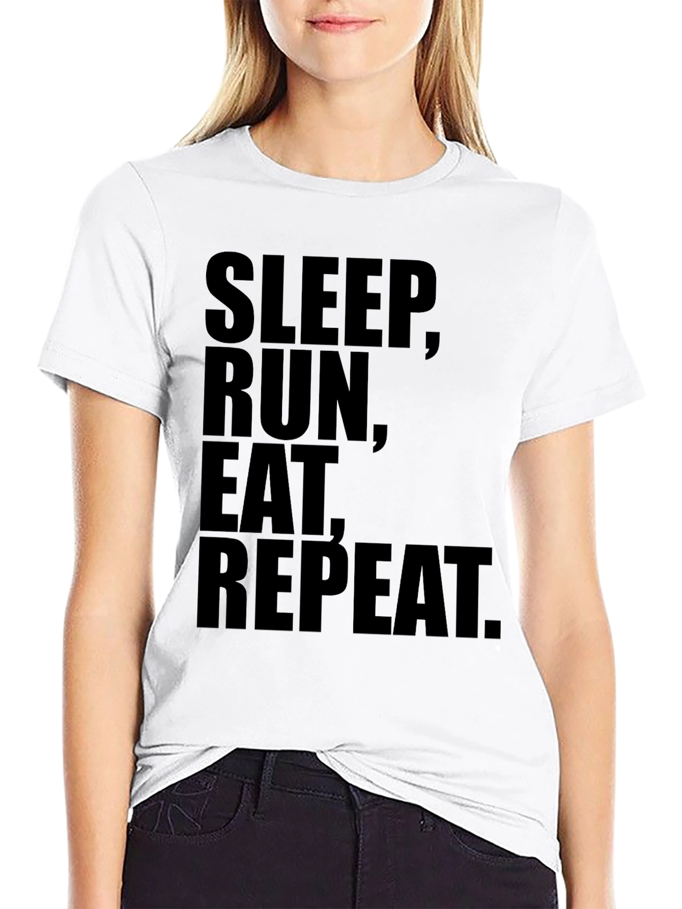Black Sleep Run Eat Repeat Black T-Shirt - Fitness Lifestyle view 9