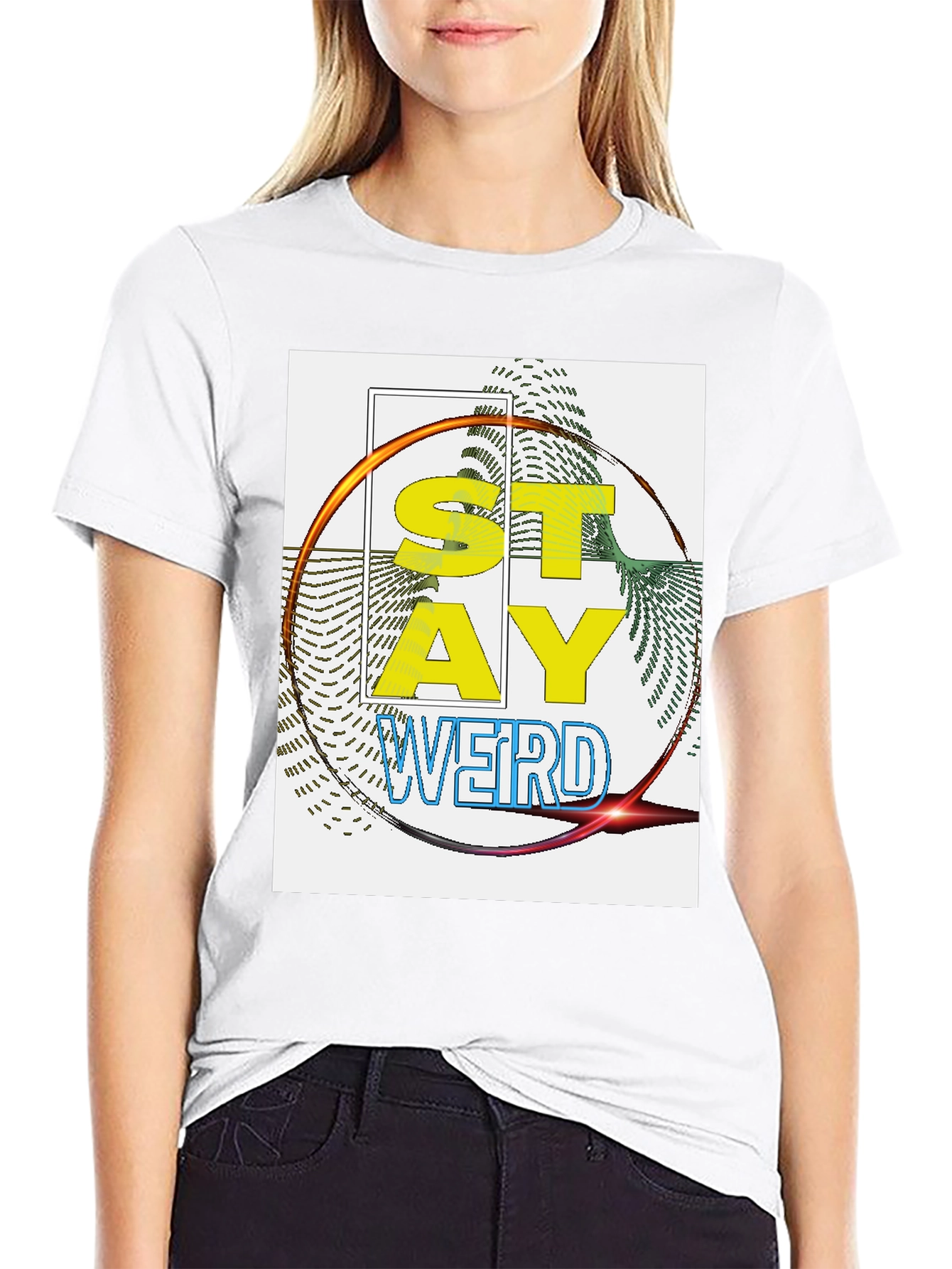 Black Stay Weird Graphic Print T-Shirt - Black view 9