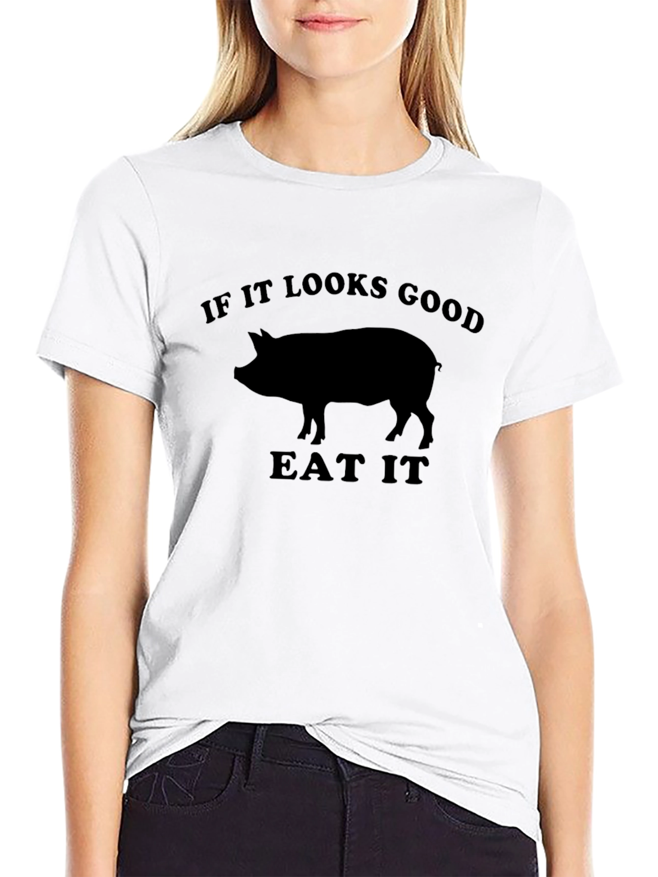 Black Funny Pig Graphic Tee - If It Looks Good Eat It view 9