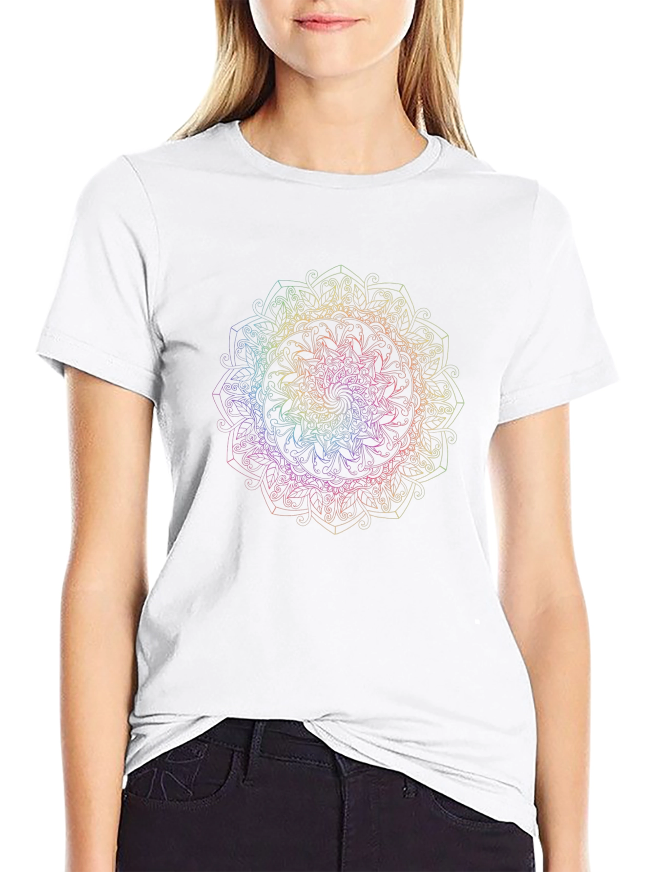 Black Rainbow Mandala Graphic Black T-Shirt view 9