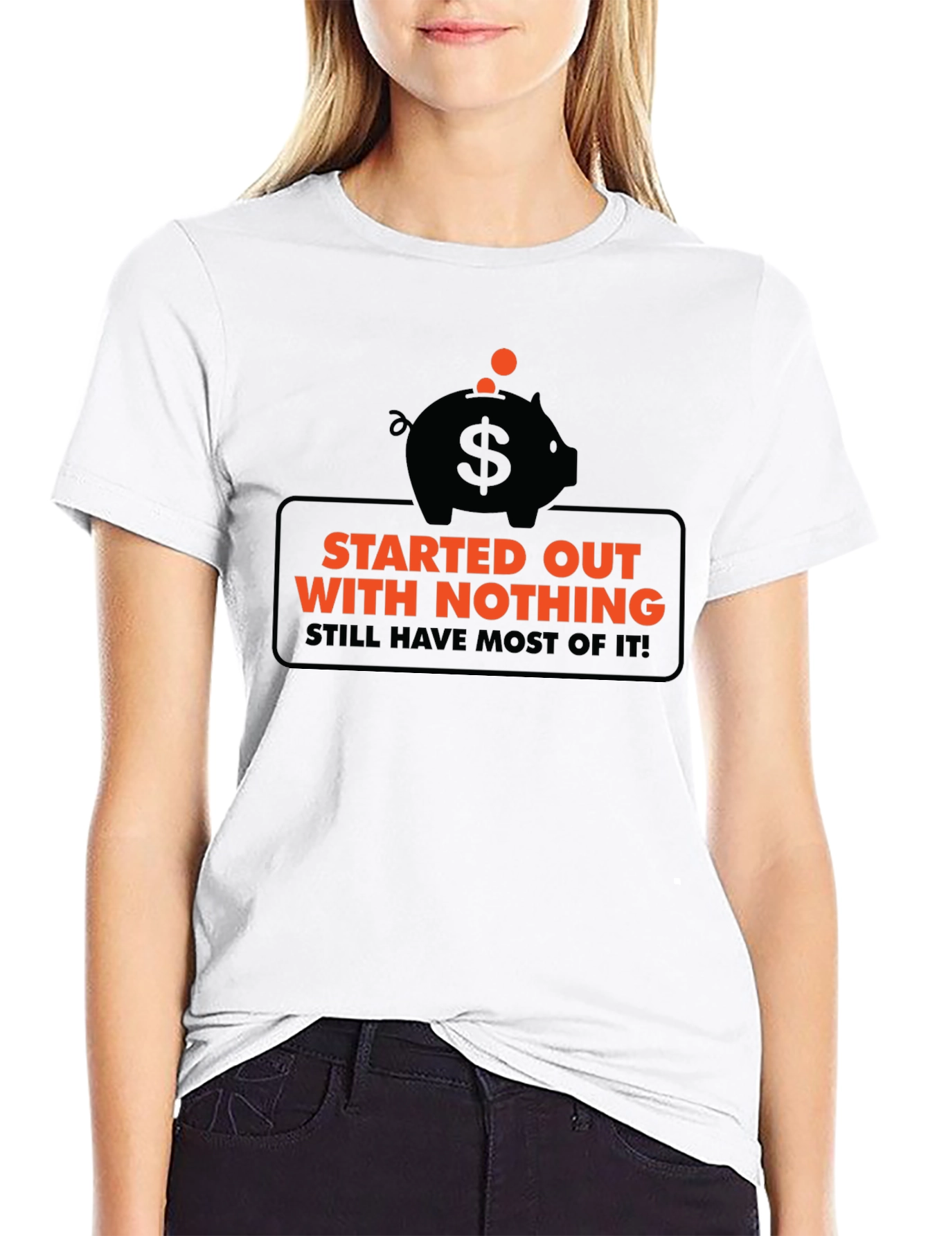 Black Funny Started Out With Nothing Piggy Bank Graphic Tee view 9