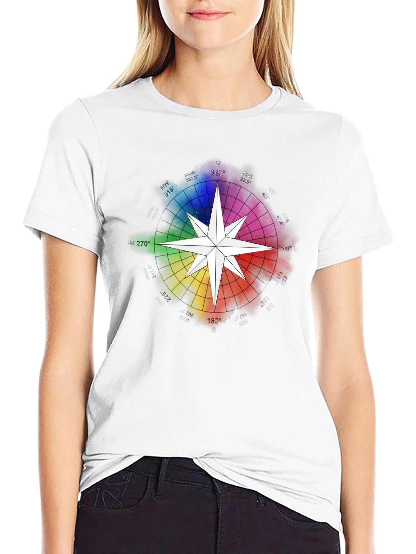 Black Rainbow Compass Star Graphic T-Shirt - Stylish Black Tee view 9