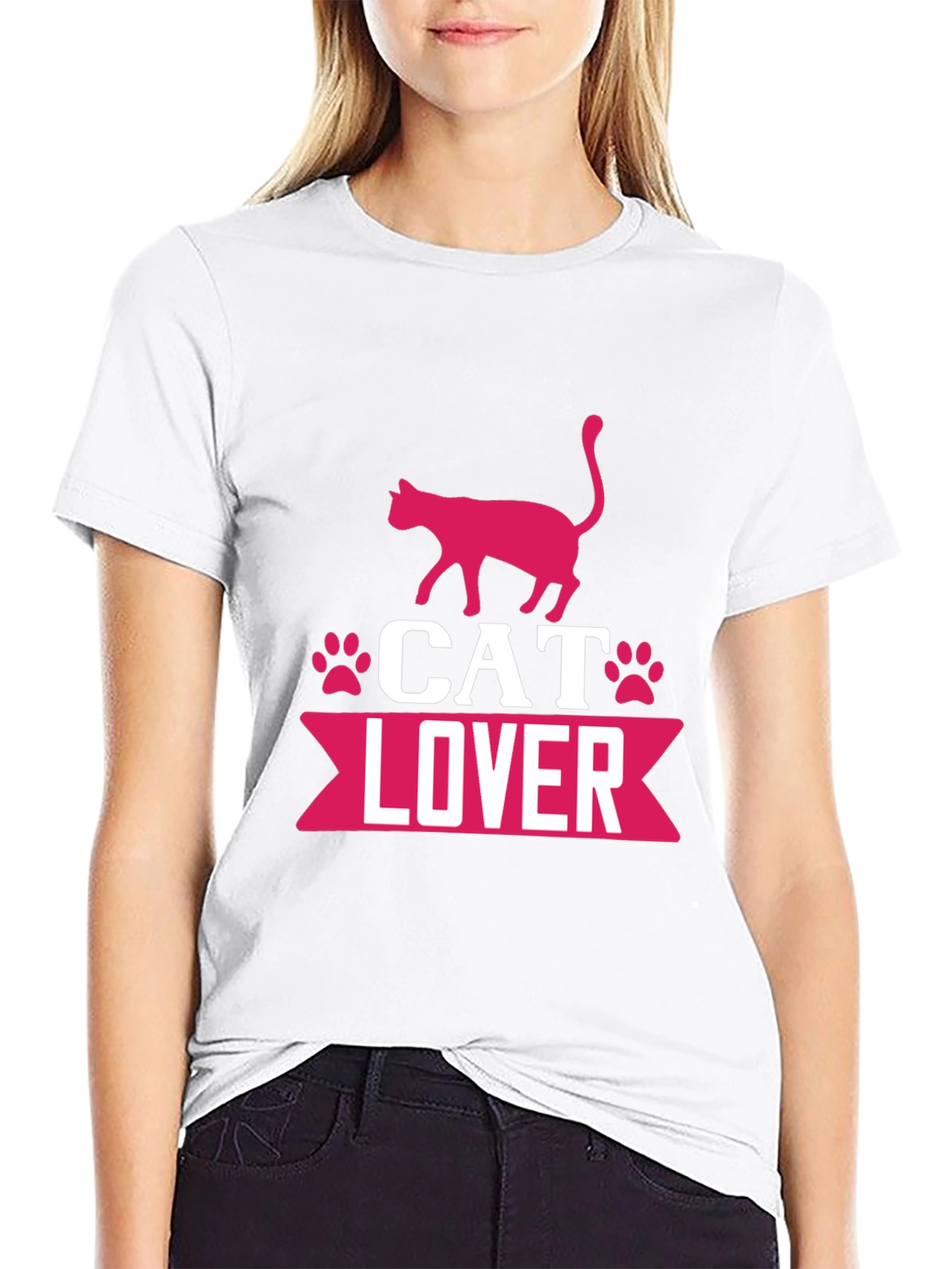 Black Cat Lover Graphic T-Shirt - Cute Pink Design view 9