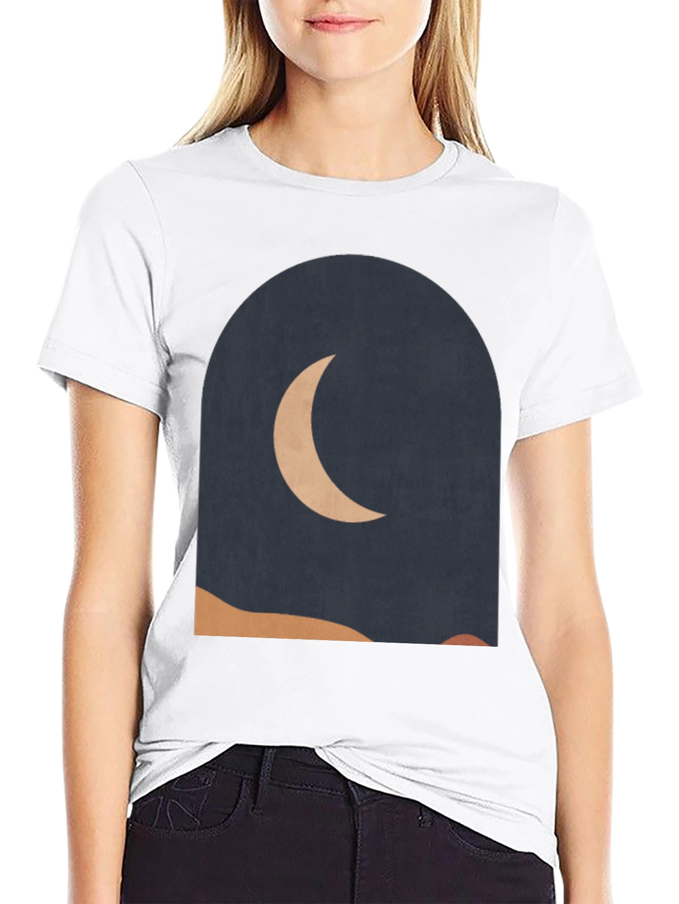 Black Modern Crescent Moon Graphic Tee view 9