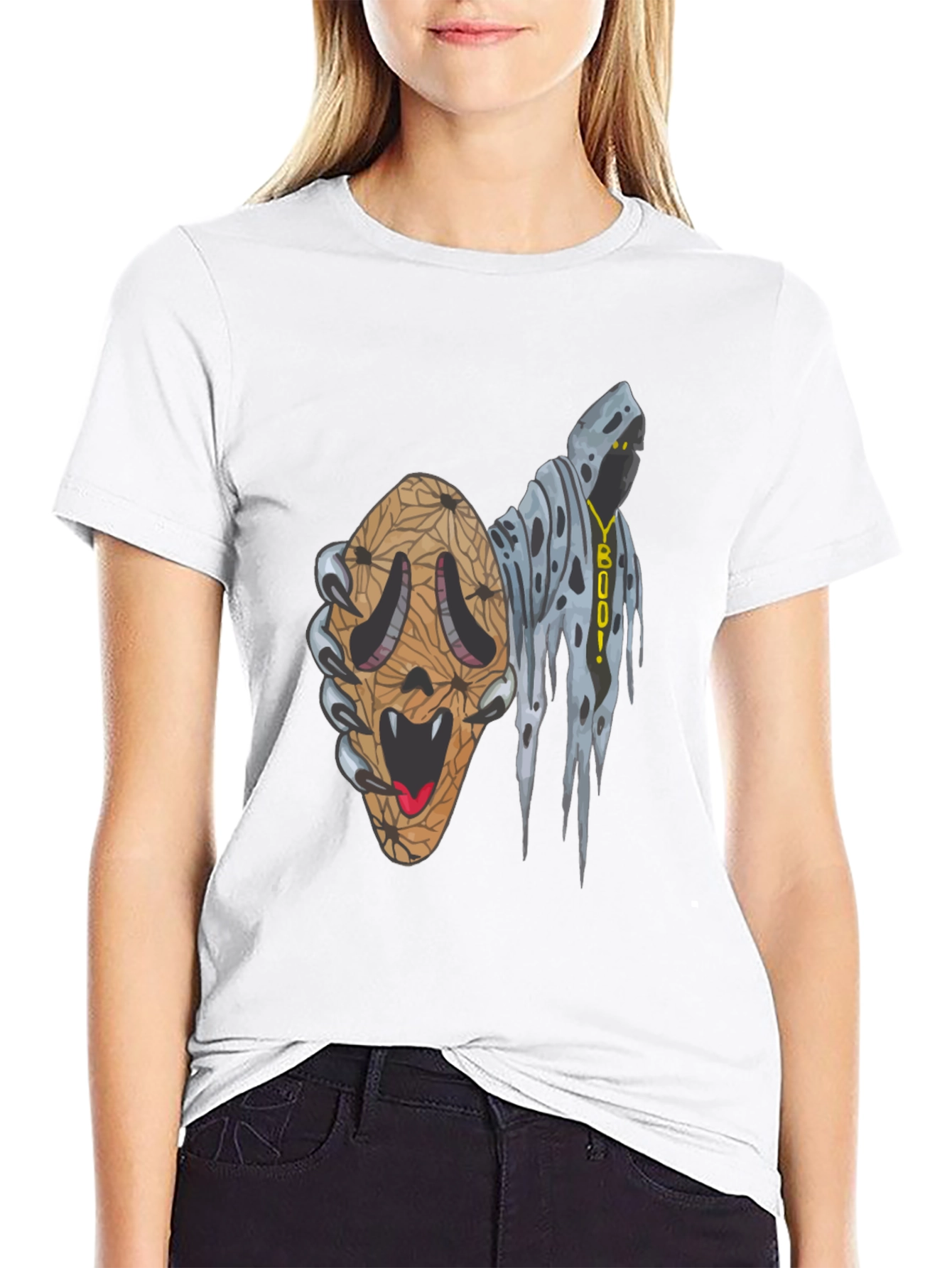 Black Spooky Season Graphic Tee -  Ghost & Scream Mashup! view 9