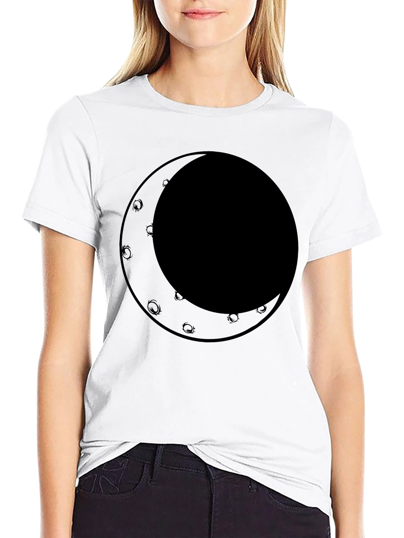 Black Crescent Moon Graphic Tee - Black Cotton Comfort view 9