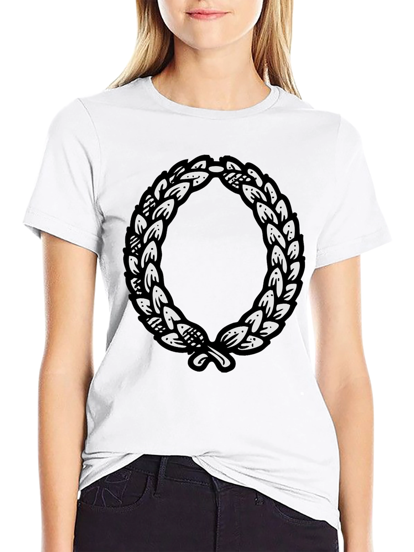 Black Black T-Shirt with Laurel Wreath Graphic view 9