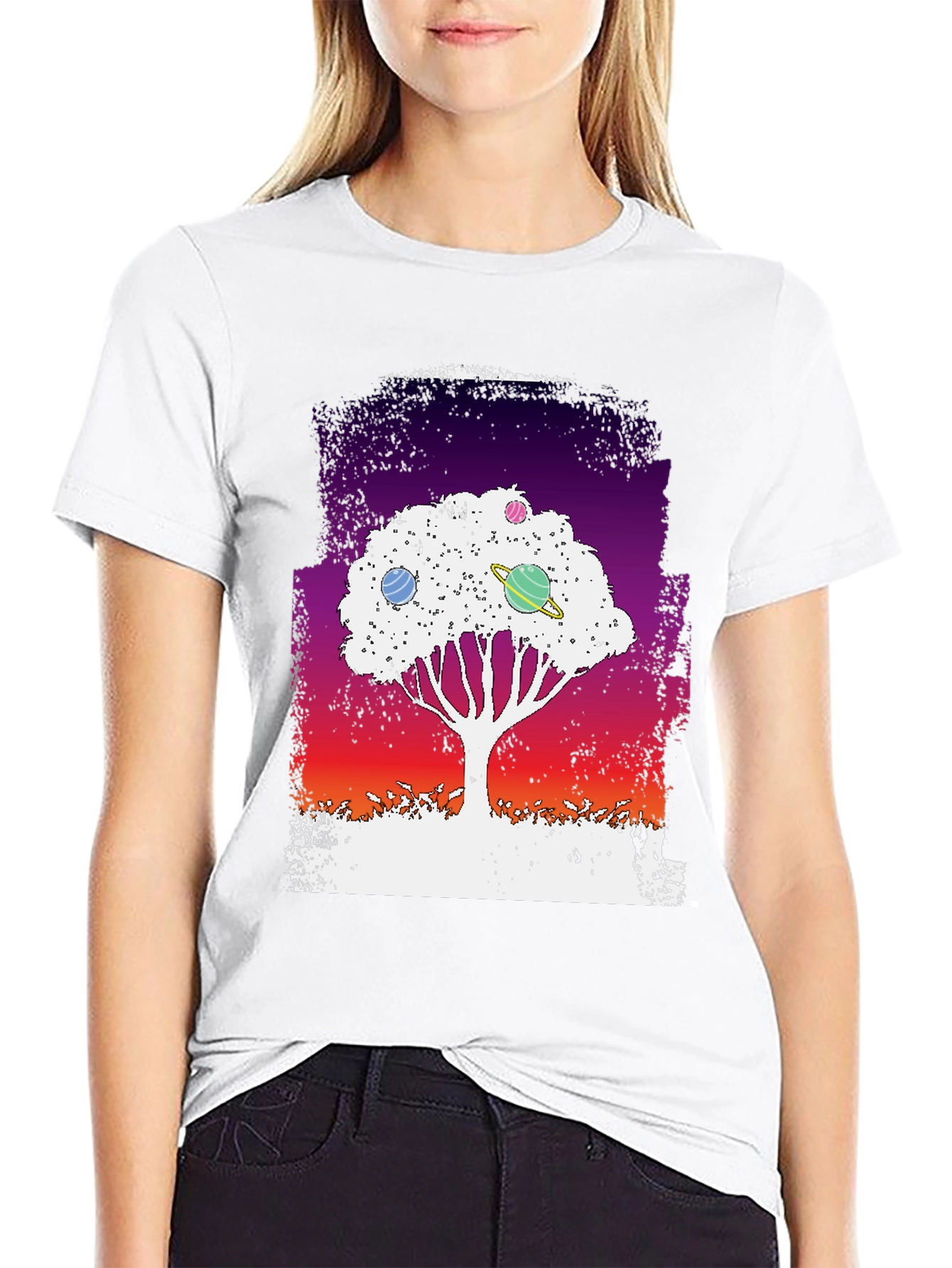 Black Galaxy Tree Graphic Tee - Black Unisex T-Shirt view 9