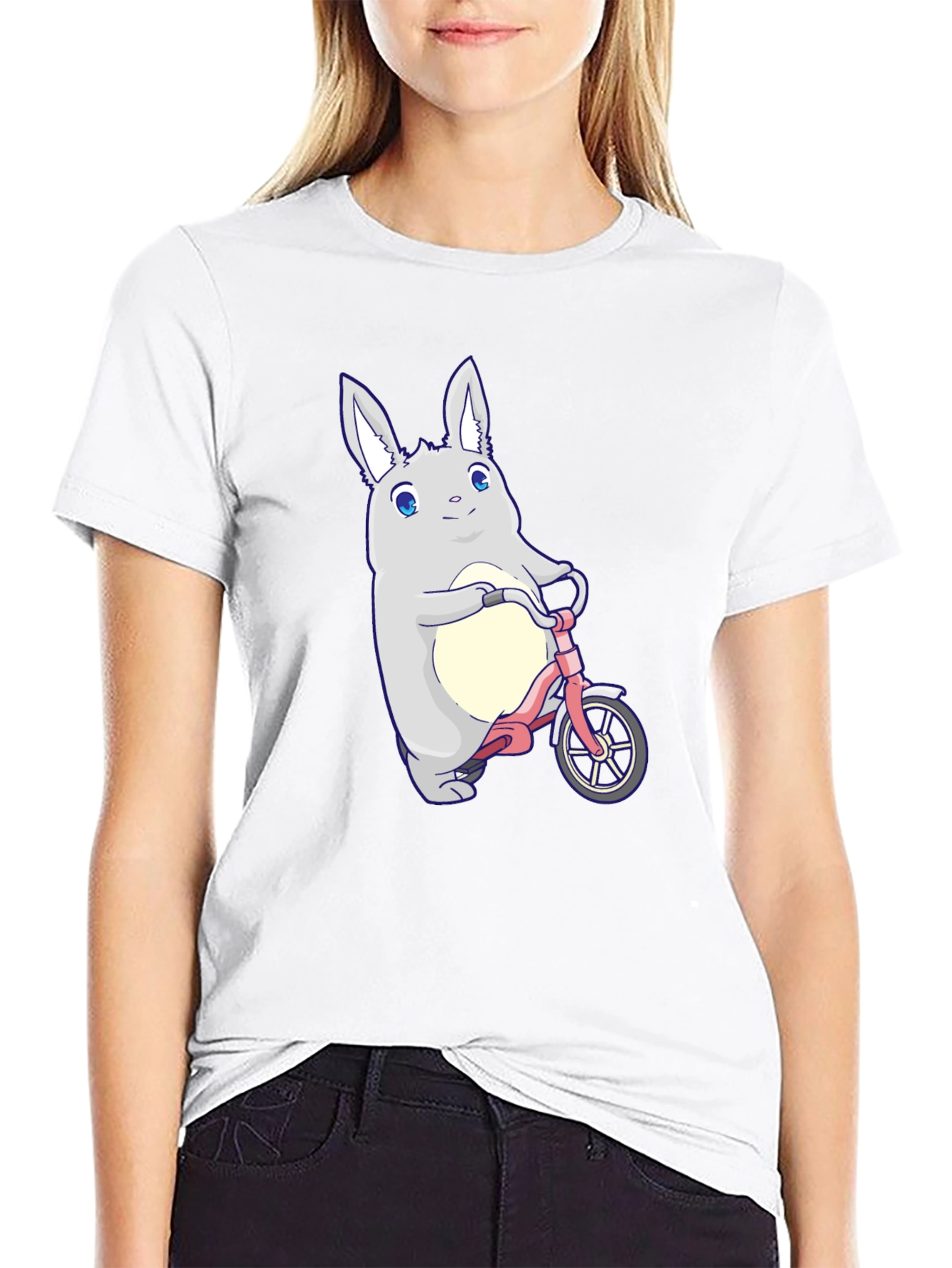 Black Cute Bunny on Bike Graphic T-Shirt view 9