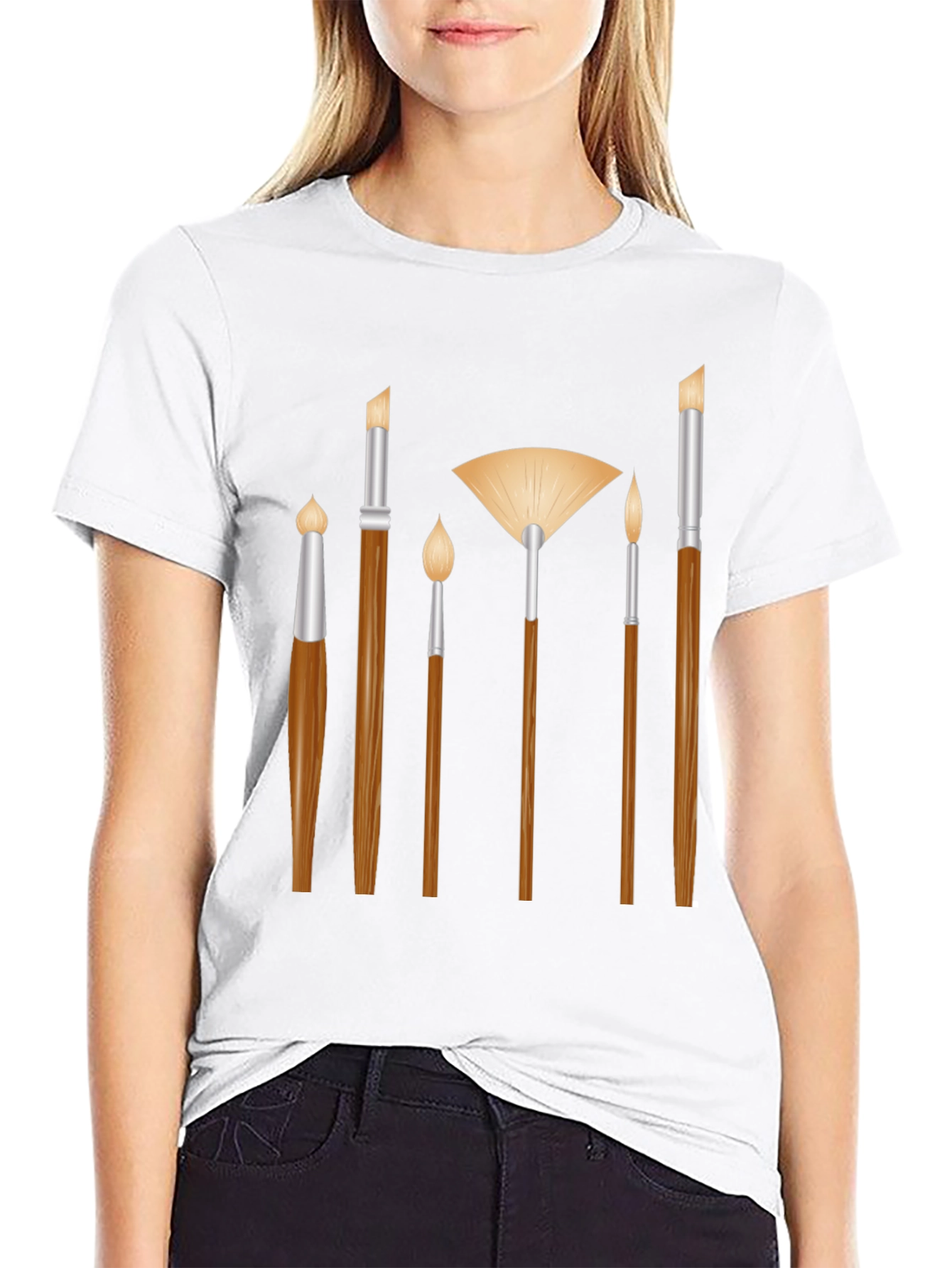 Black Artist Paint Brush Graphic Tee - Black Unisex T-Shirt view 9