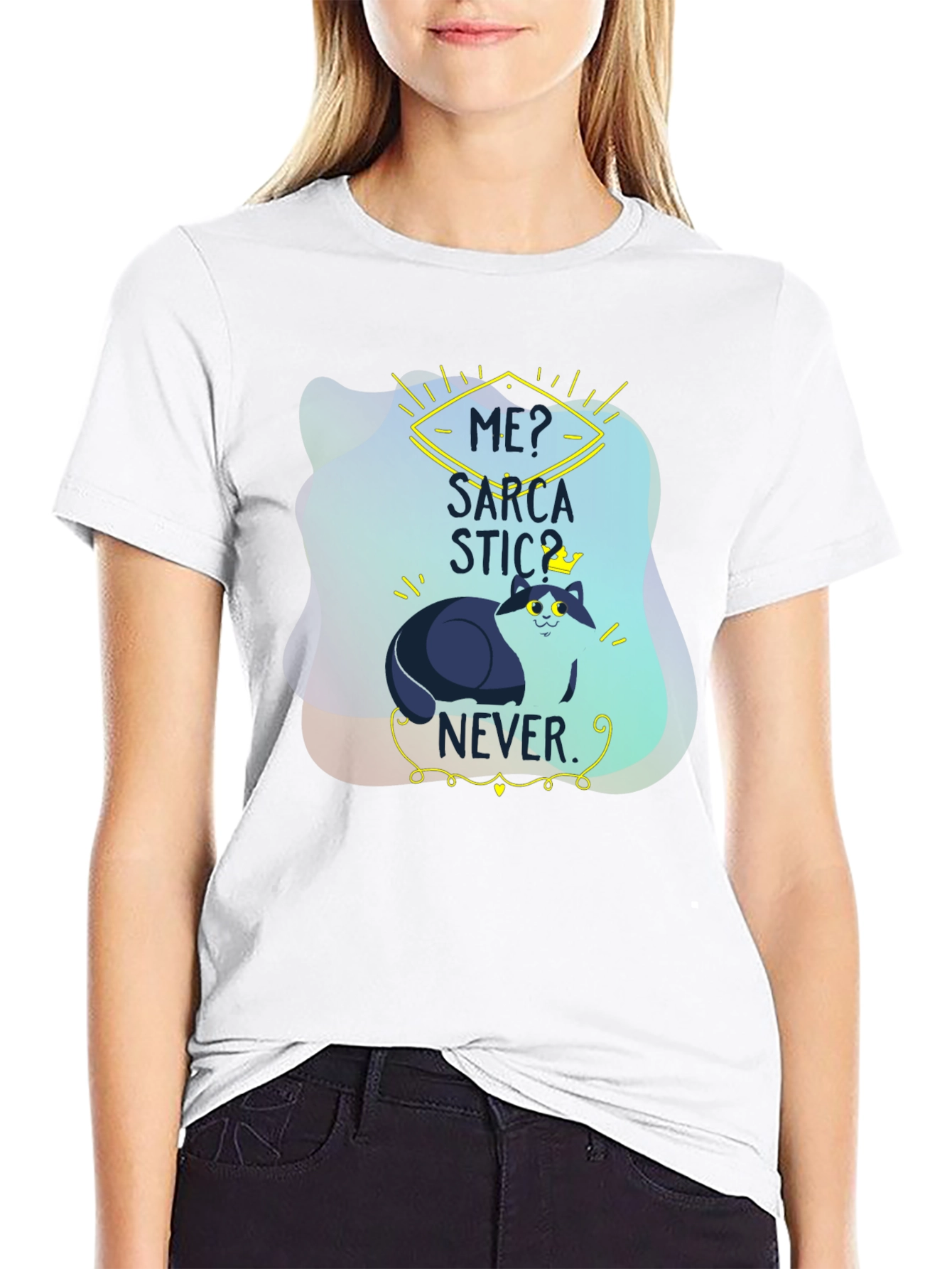 Black Sarcastic Cat T-Shirt: Funny Graphic Tee for Cat Lovers view 9