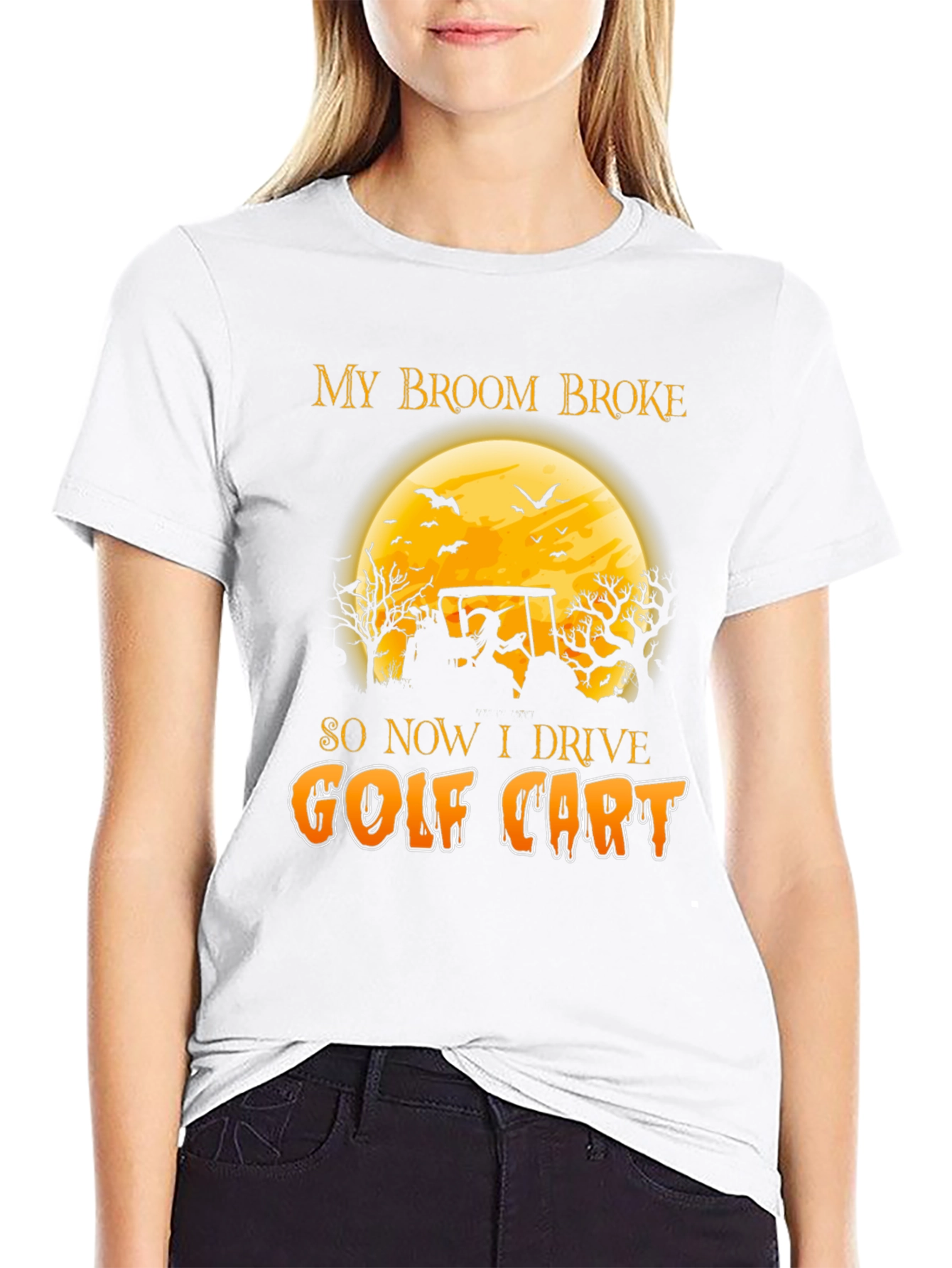 Black Halloween Witch Golf Cart T-Shirt - Funny Fall Tee view 9