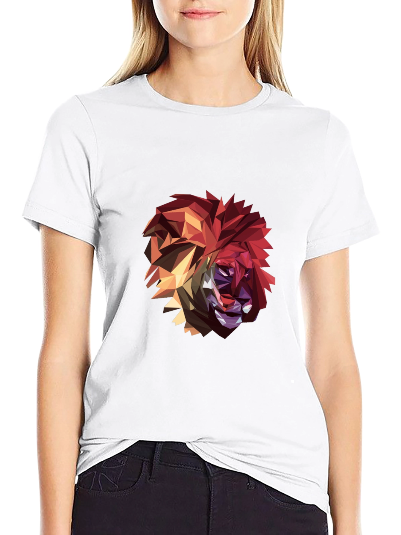 Black Geometric Lion Graphic Black T-Shirt view 9