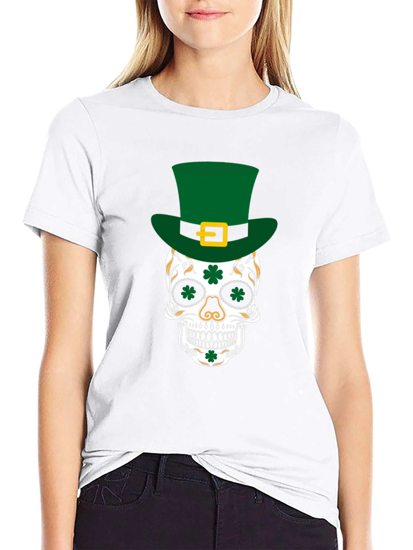 Black Lucky Skull St. Patrick's Day T-Shirt view 9