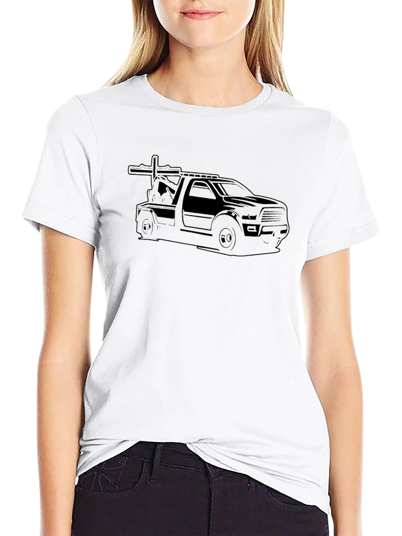 Black Tow Truck Graphic Tee - Black Cotton Blend view 9