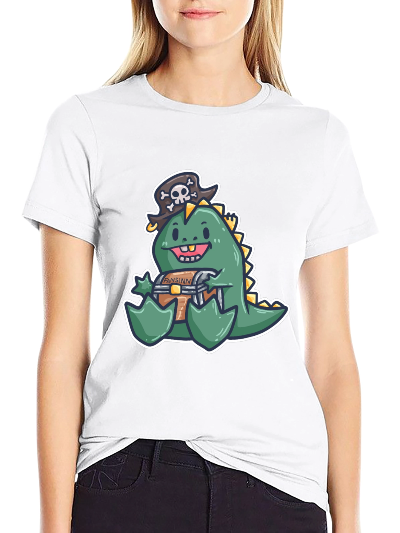 Black Dino Pirate Treasure Chest T-Shirt view 9