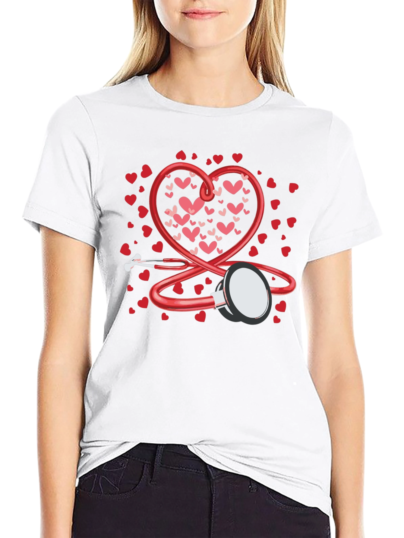 Black Heart Stethoscope Valentine's Day Black T-Shirt view 9