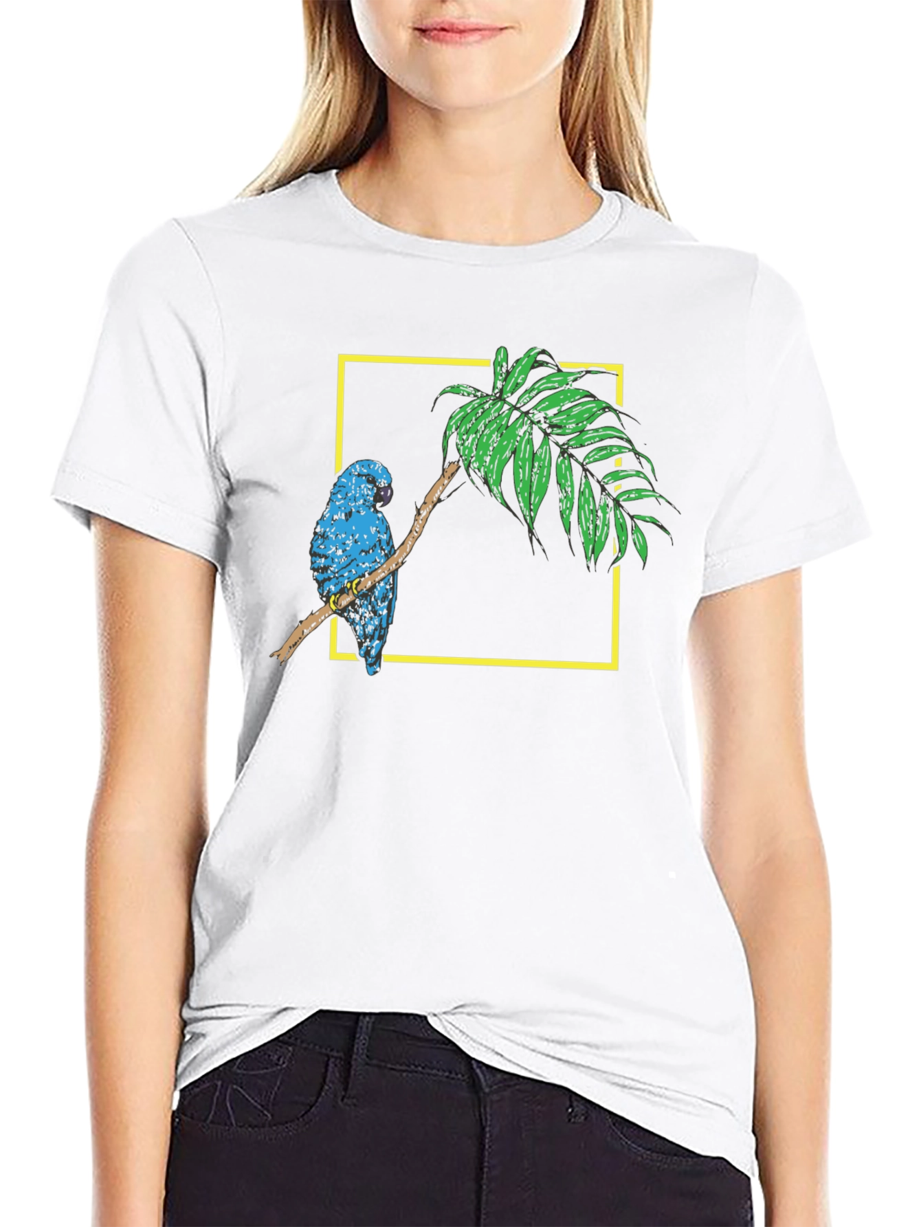 Black Parrot on Branch Black Graphic Tee view 9