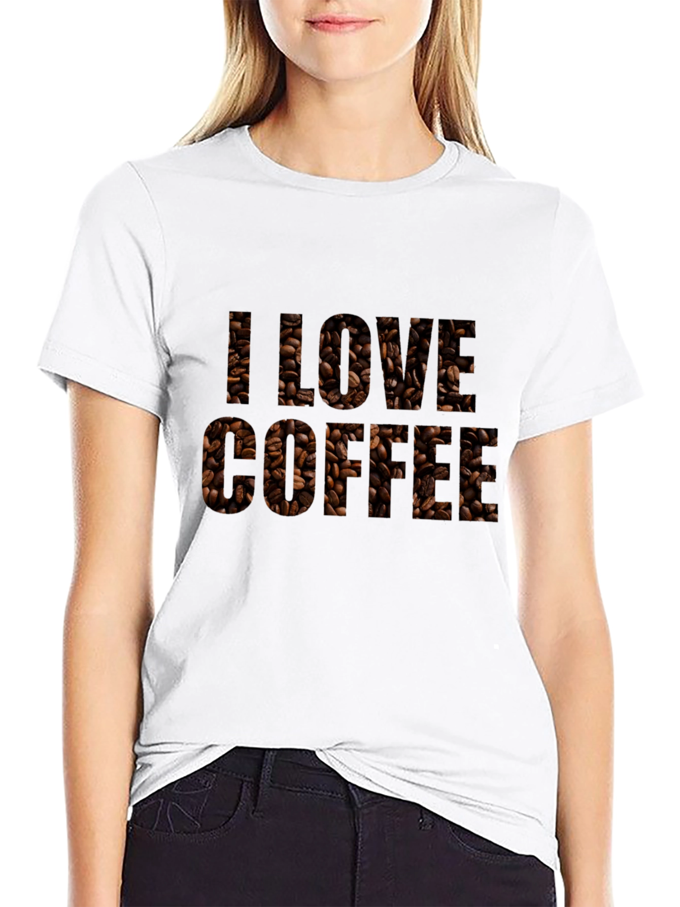 Black I Love Coffee Bean Print Black T-Shirt view 9