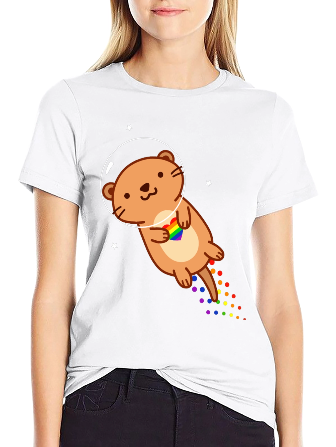 Black Space Otter LGBT Pride T-Shirt view 9