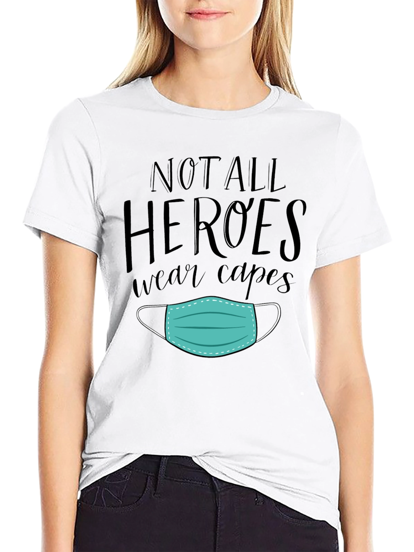 Black Not All Heroes Wear Capes Mask Graphic Tee view 9