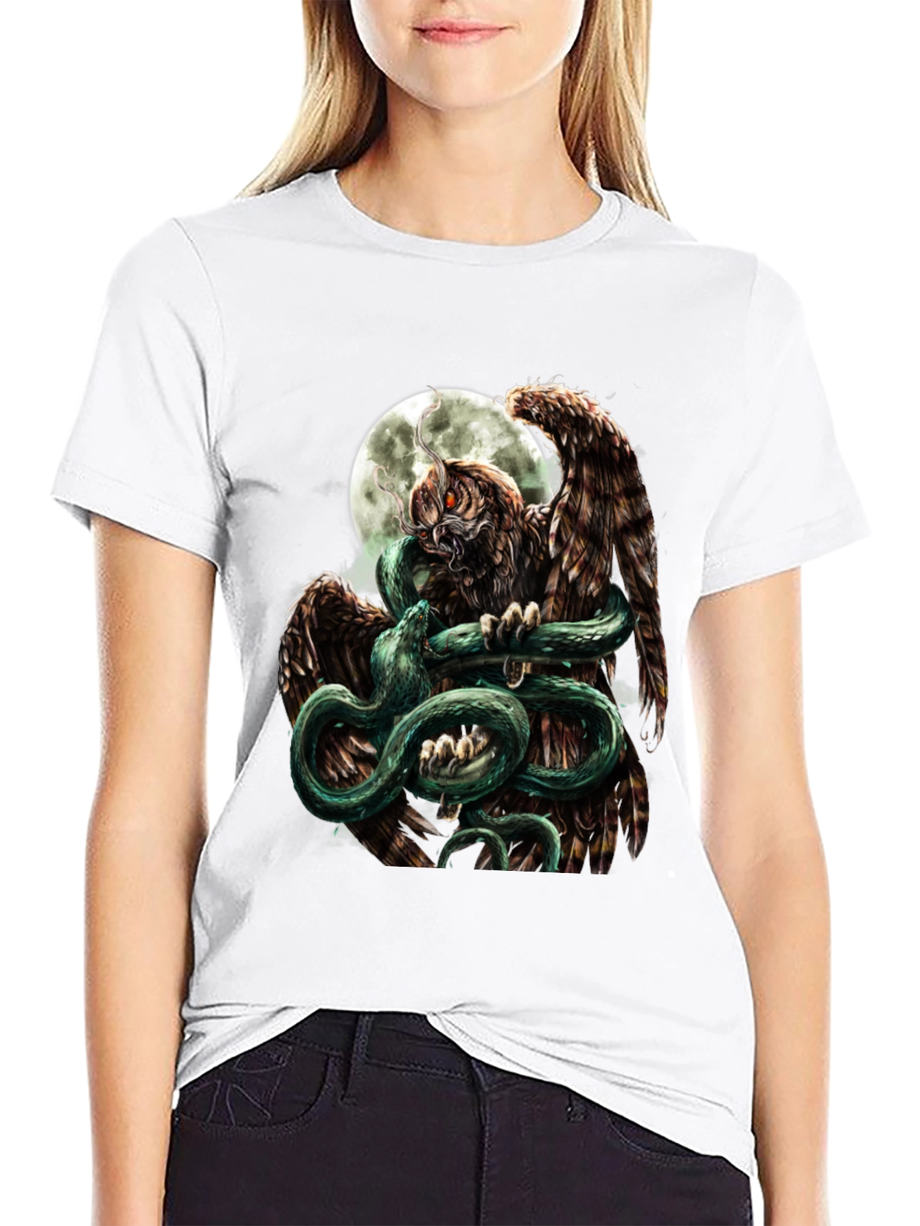 Owl and Snake Graphic Tee - Moonlit Design - 9