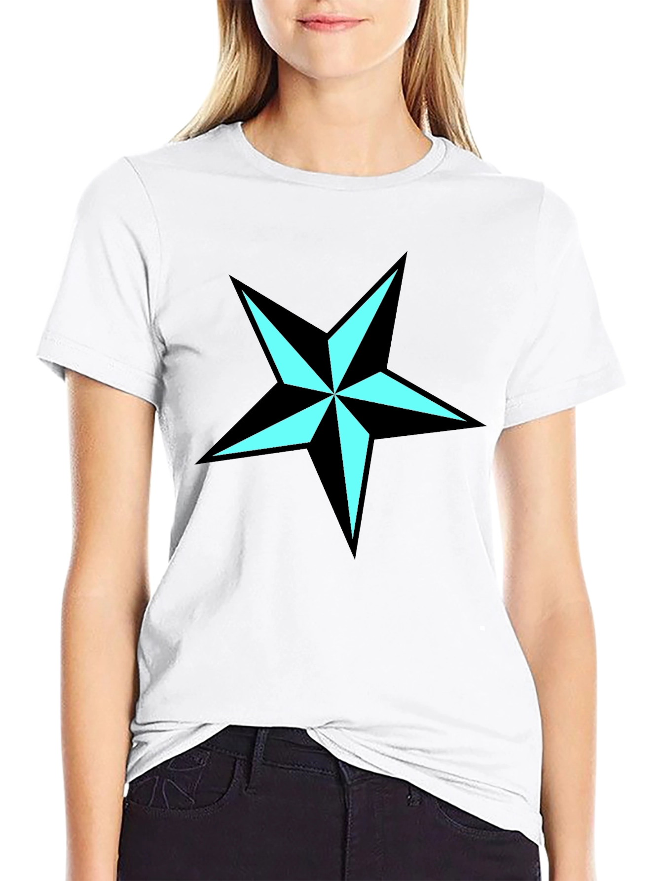 Black Nautical Star Graphic Tee - Black Cotton Blend Shirt view 9