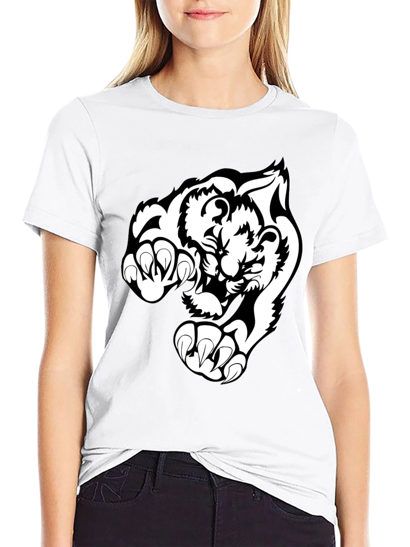 Black Black T-Shirt with White Tiger Graphic view 9