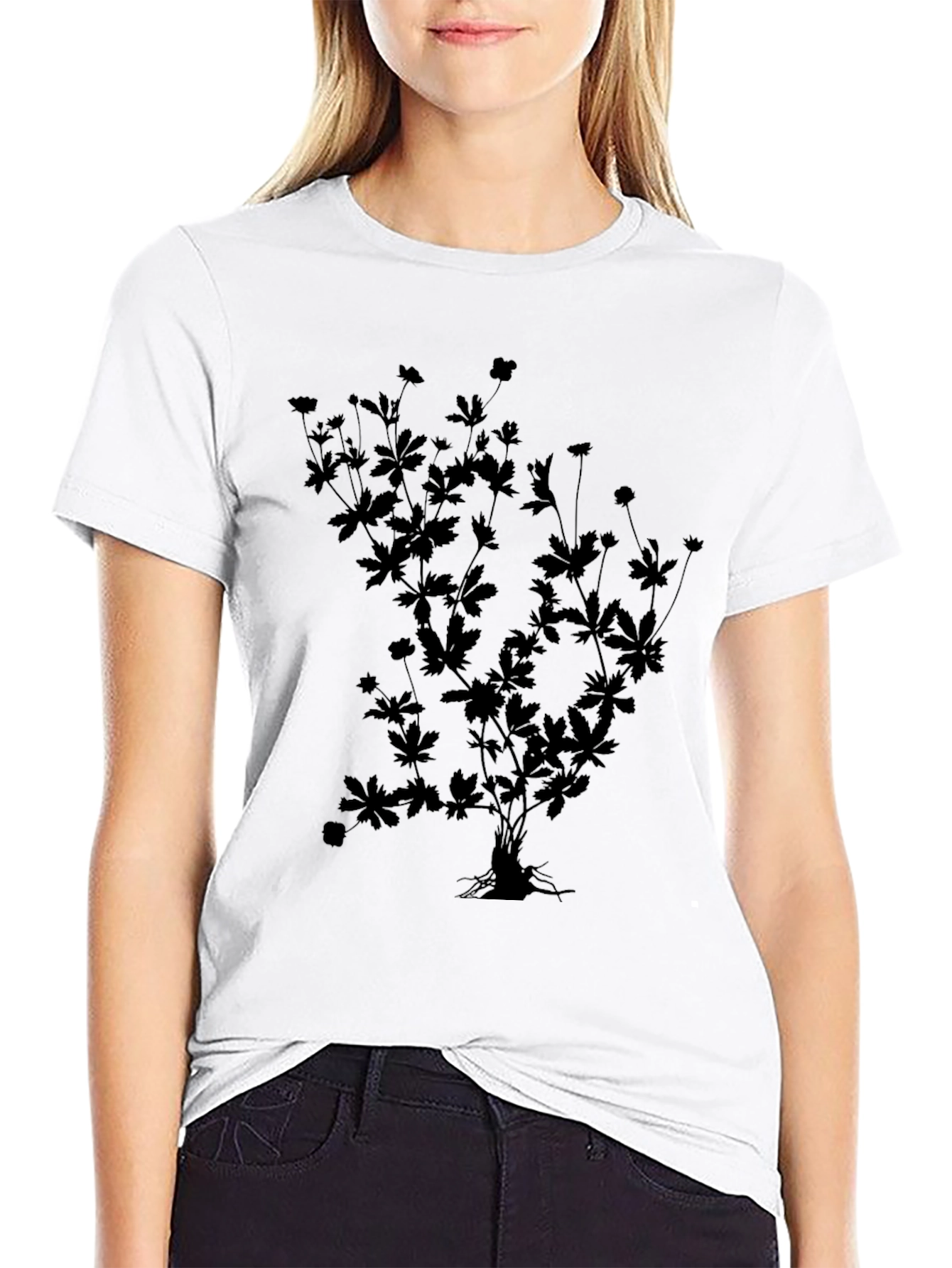 Black Botanical Silhouette Black T-Shirt view 9