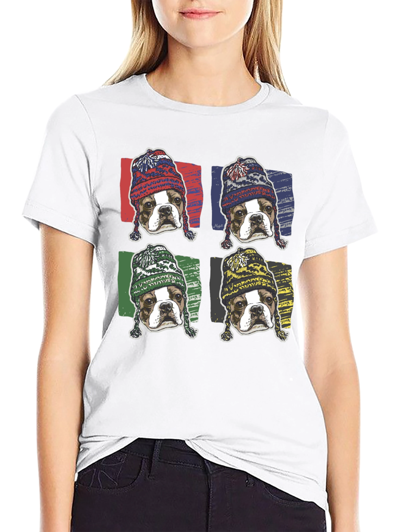 Black Dog in Hats Graphic Tee - Trendy Pop Art Style view 9