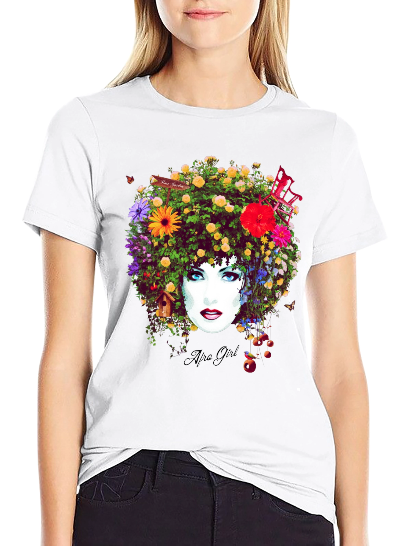 Black Floral Afro Girl Graphic Tee - Unique Design view 9