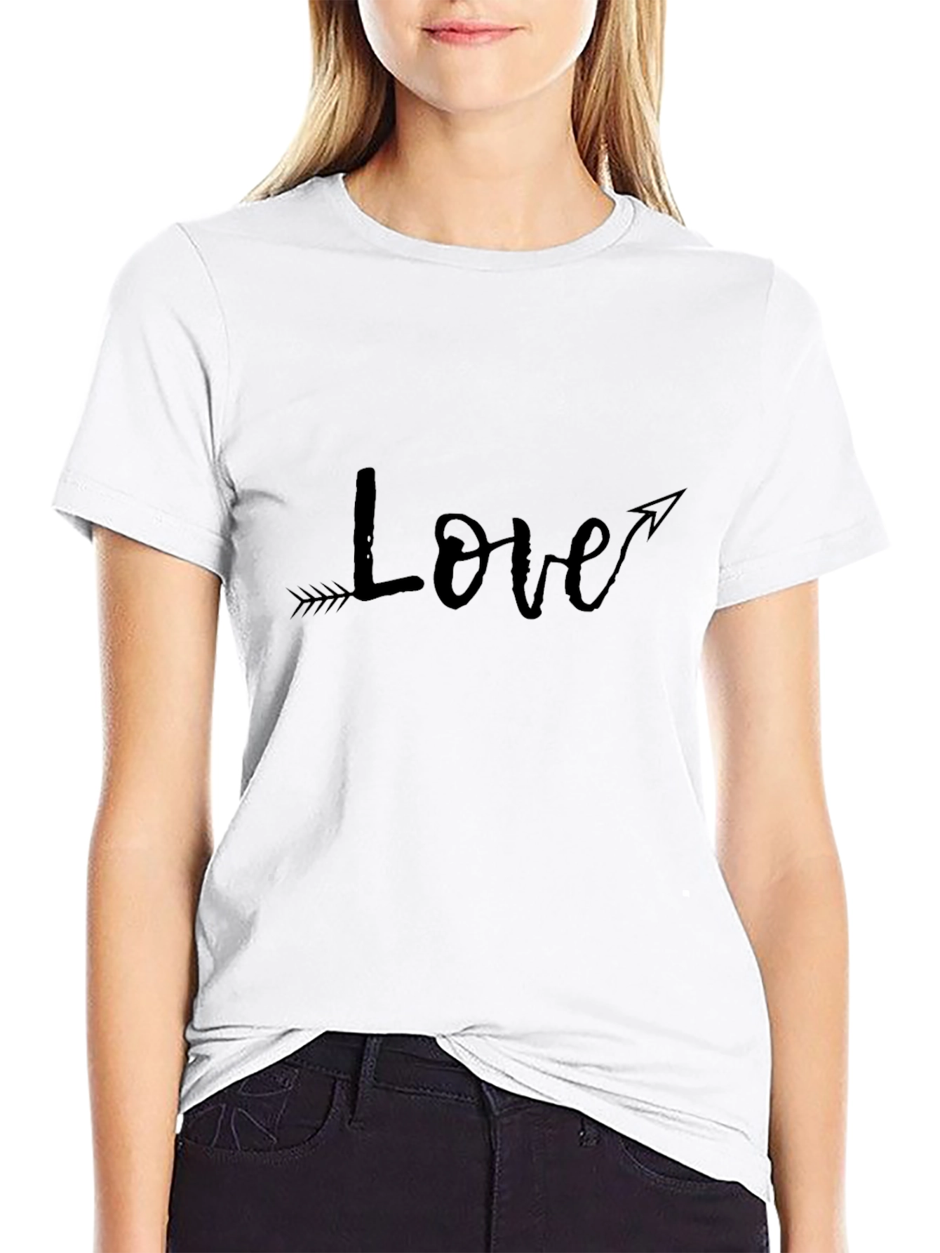 Black Love Arrow Graphic Tee - Black Cotton Casual Shirt view 9