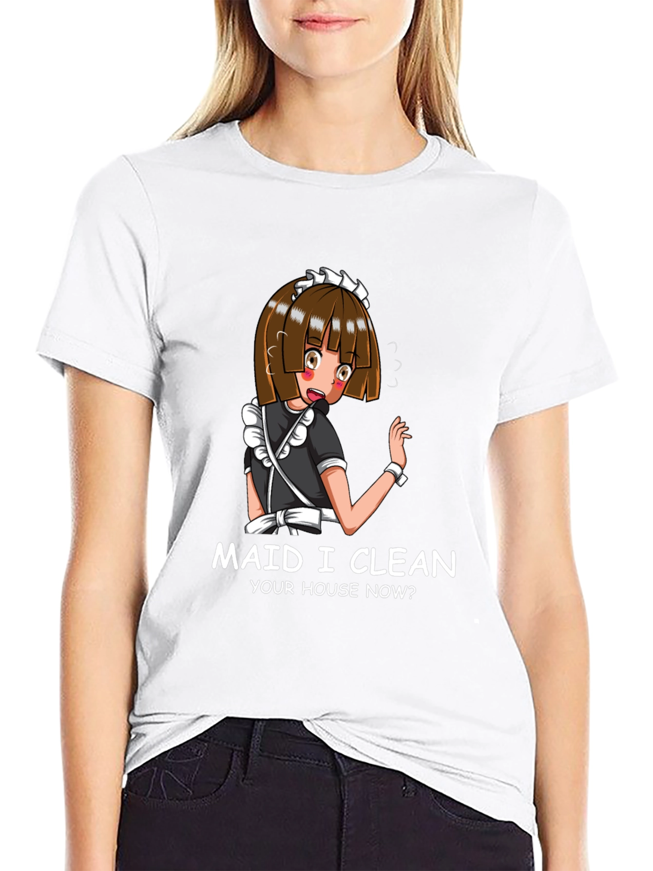 Black Anime Maid Graphic T-Shirt view 9