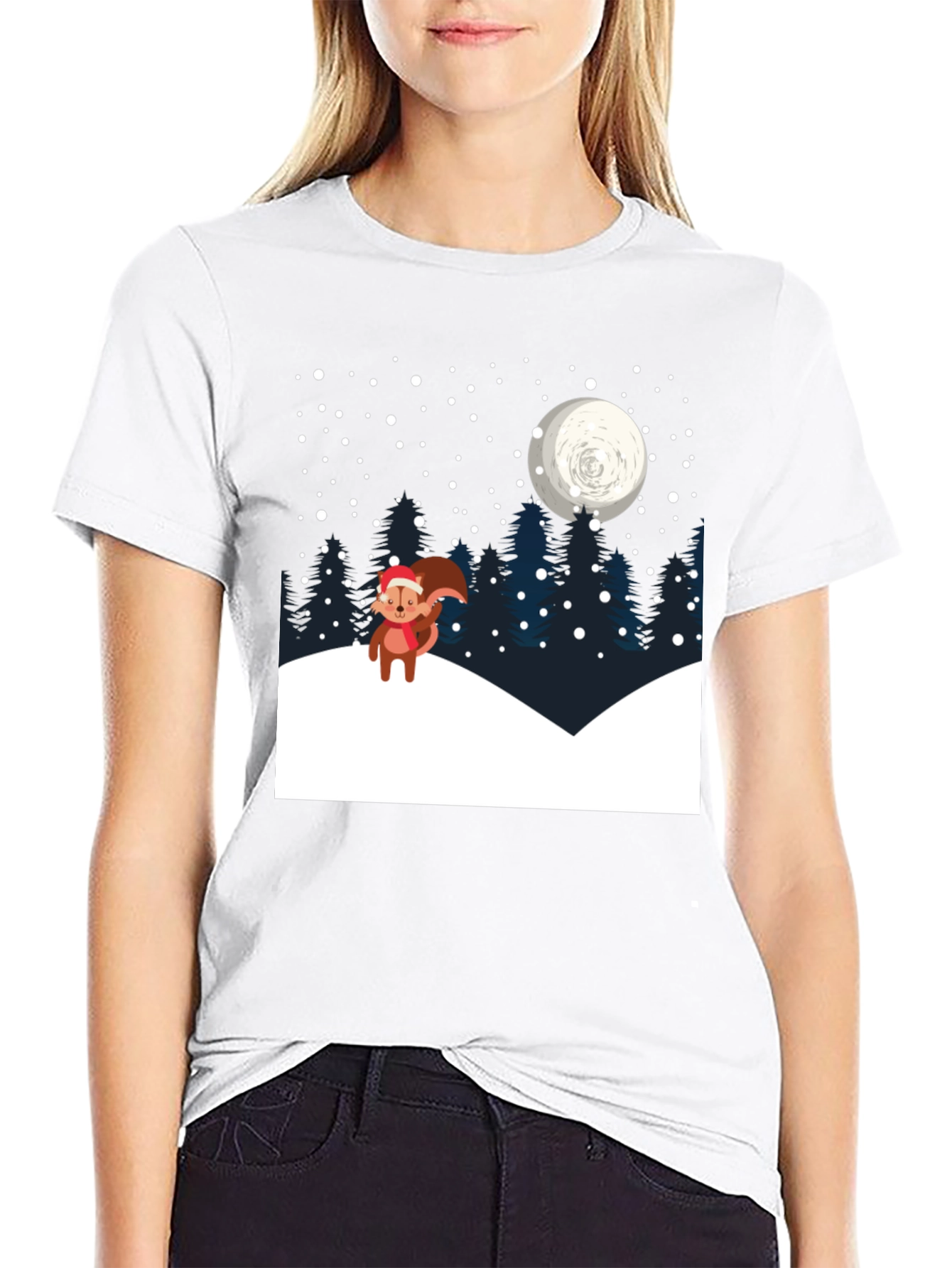 Winter Squirrel T-Shirt: Holiday Night Scene Graphic Tee - 9