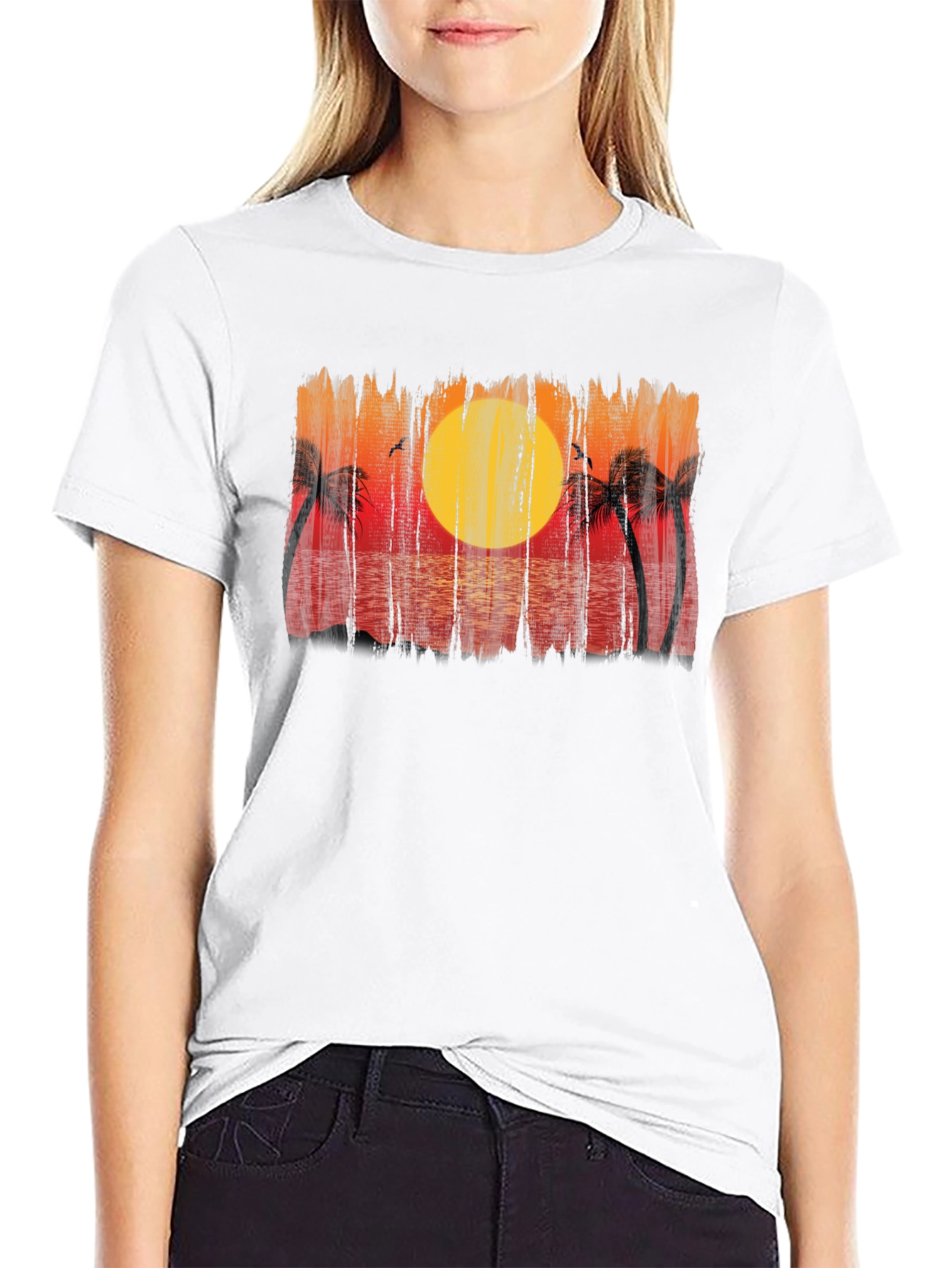 Black Sunset Palm Tree Graphic Black T-Shirt view 9